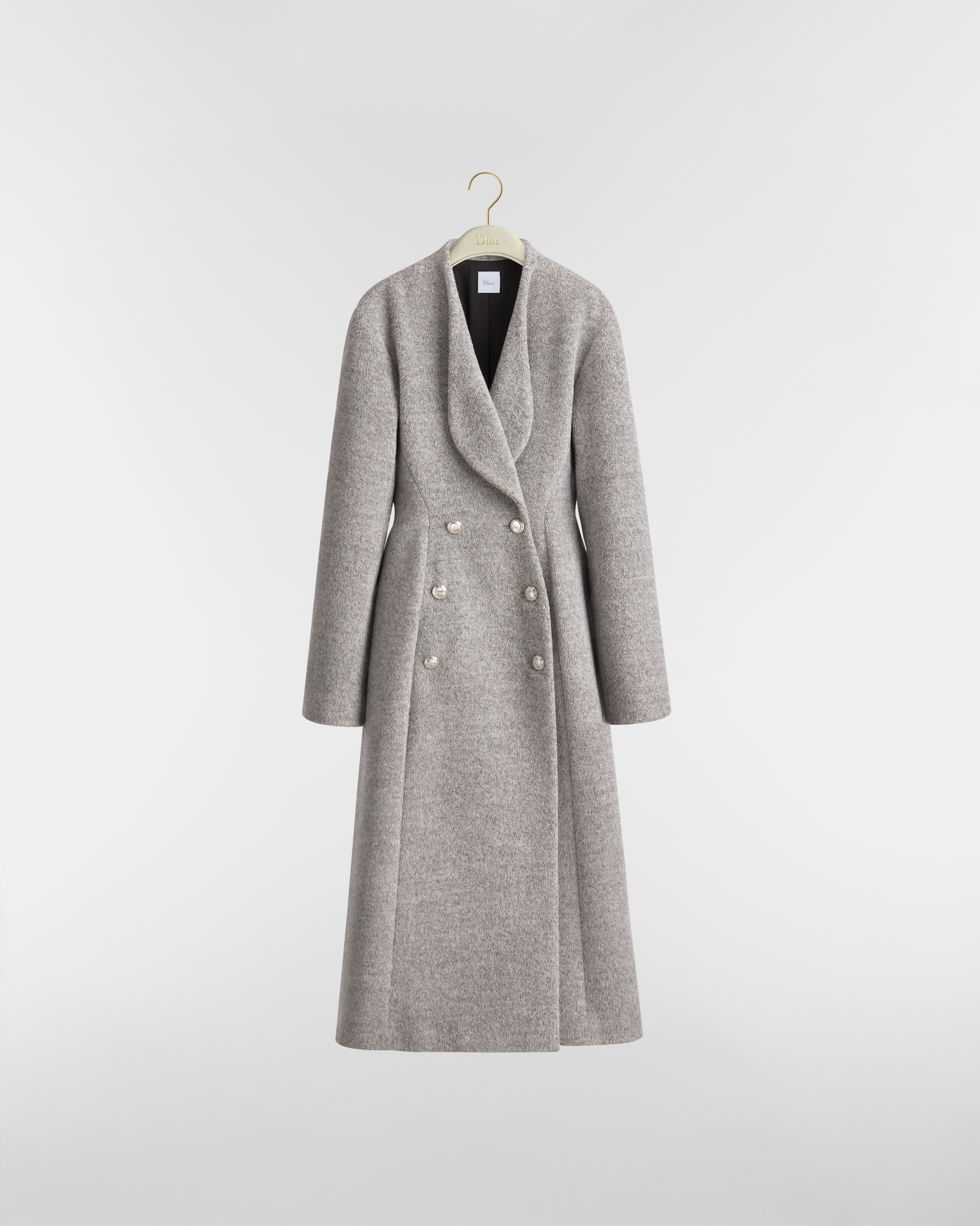 Coat Light Gray Double-Faced Virgin Wool and Llama Wool E01