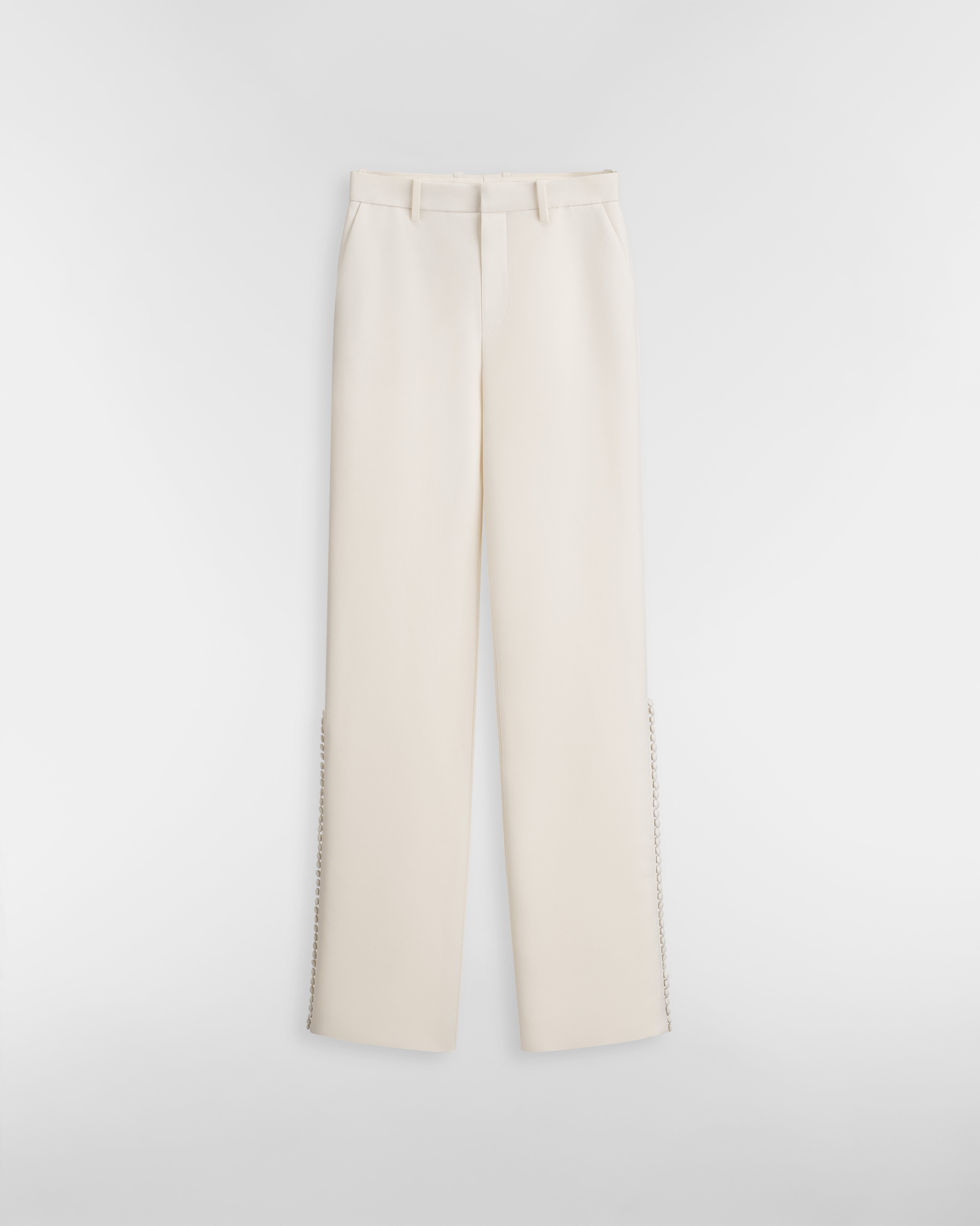 Fitted Flared Pants White Wool and Silk E01