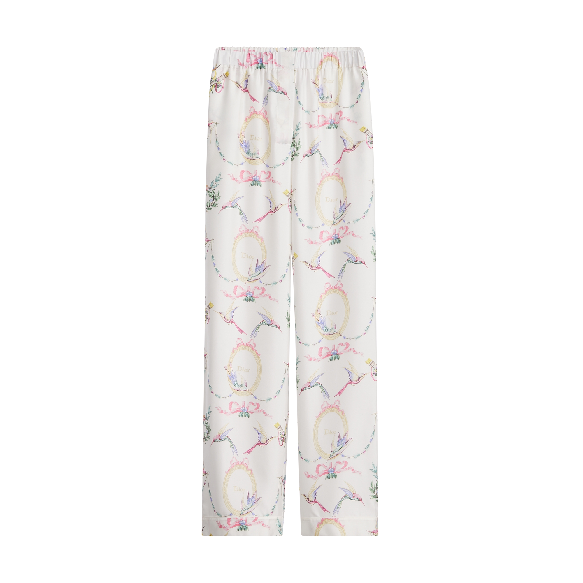 Dior Qixi Pants White Silk Twill with Multicolor Dior Colibri