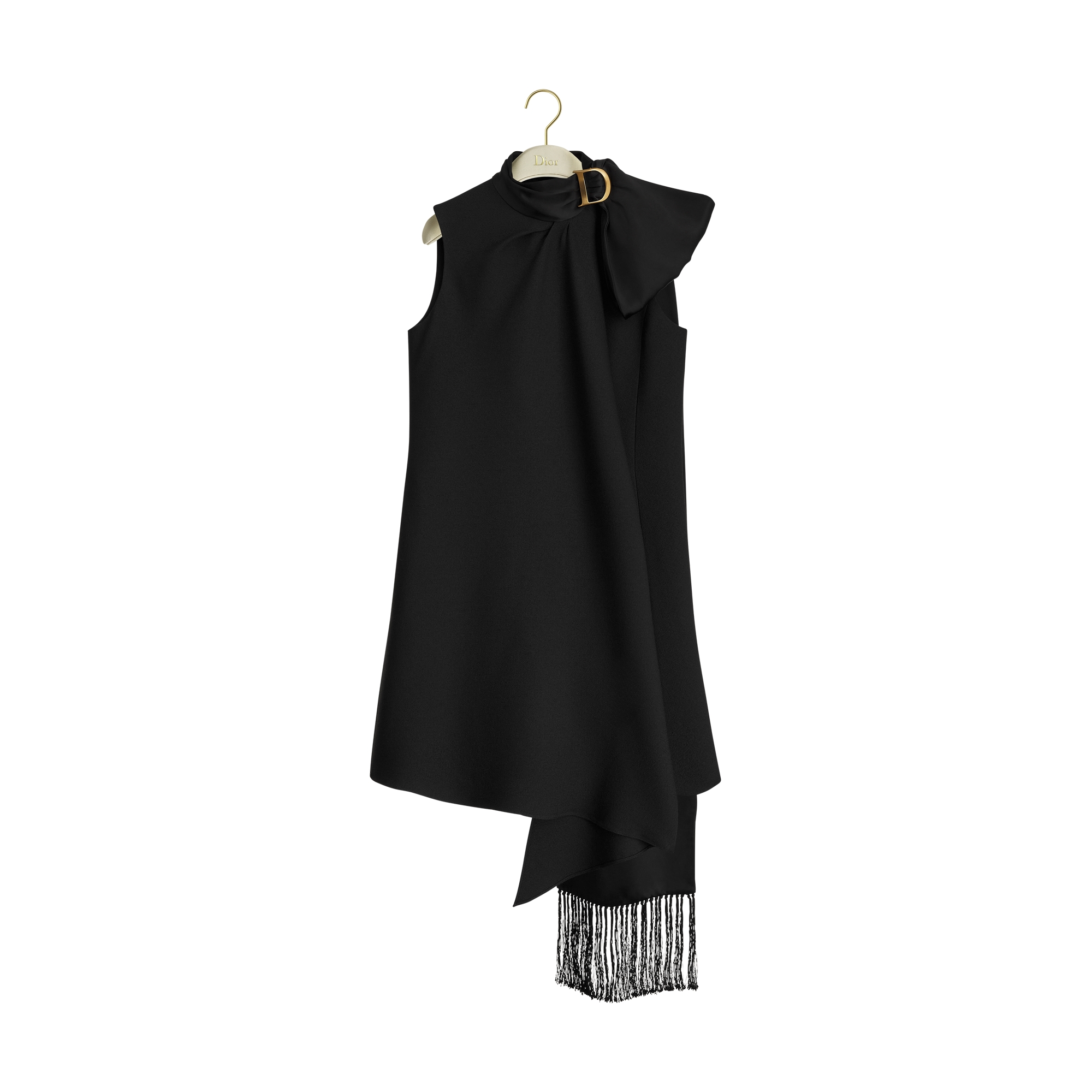 Dress with Draped Neckline Black Virgin Wool and Silk Crepe | DIOR LV