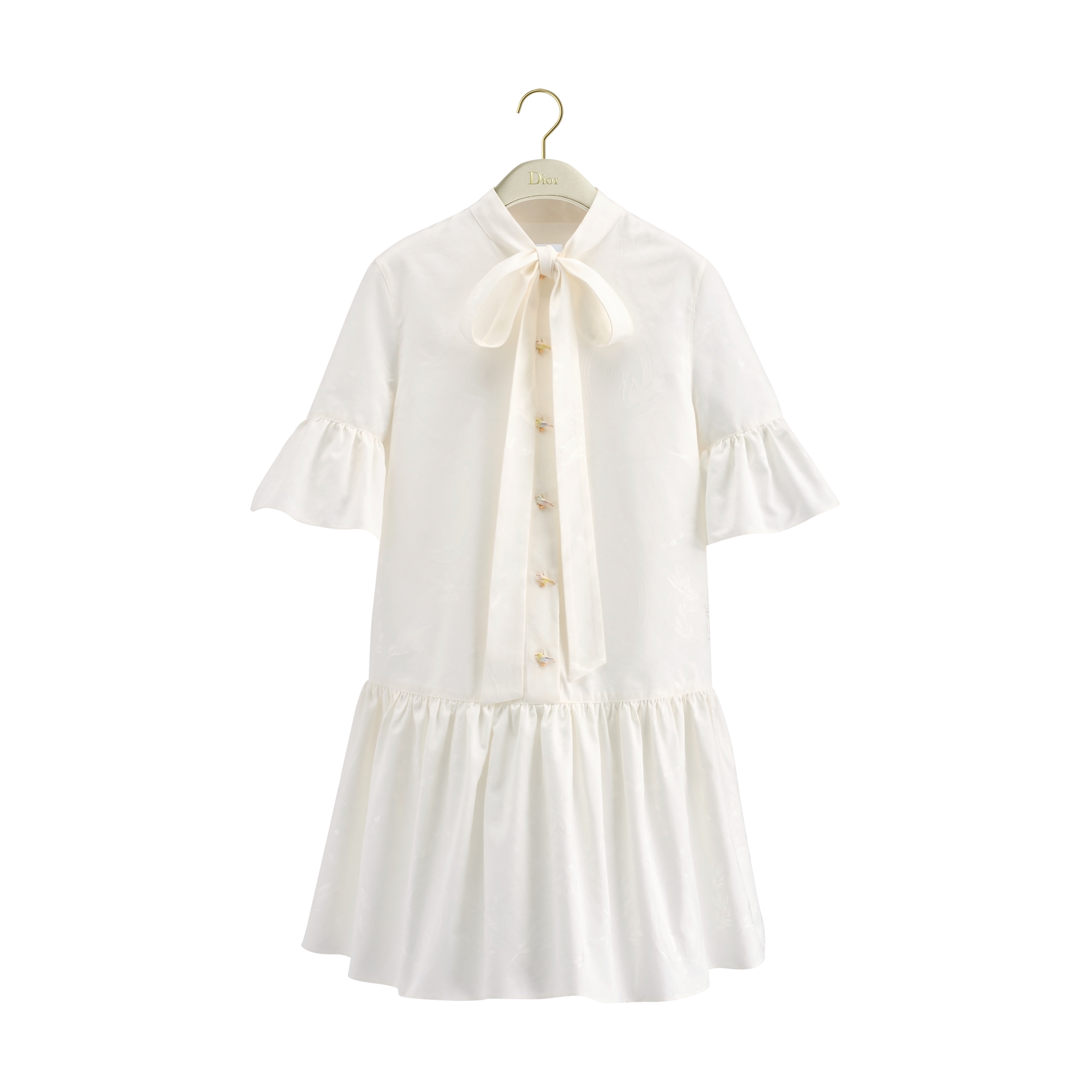 Dior Qixi Short Flared Dress with Bow Collar White Dior Colibri