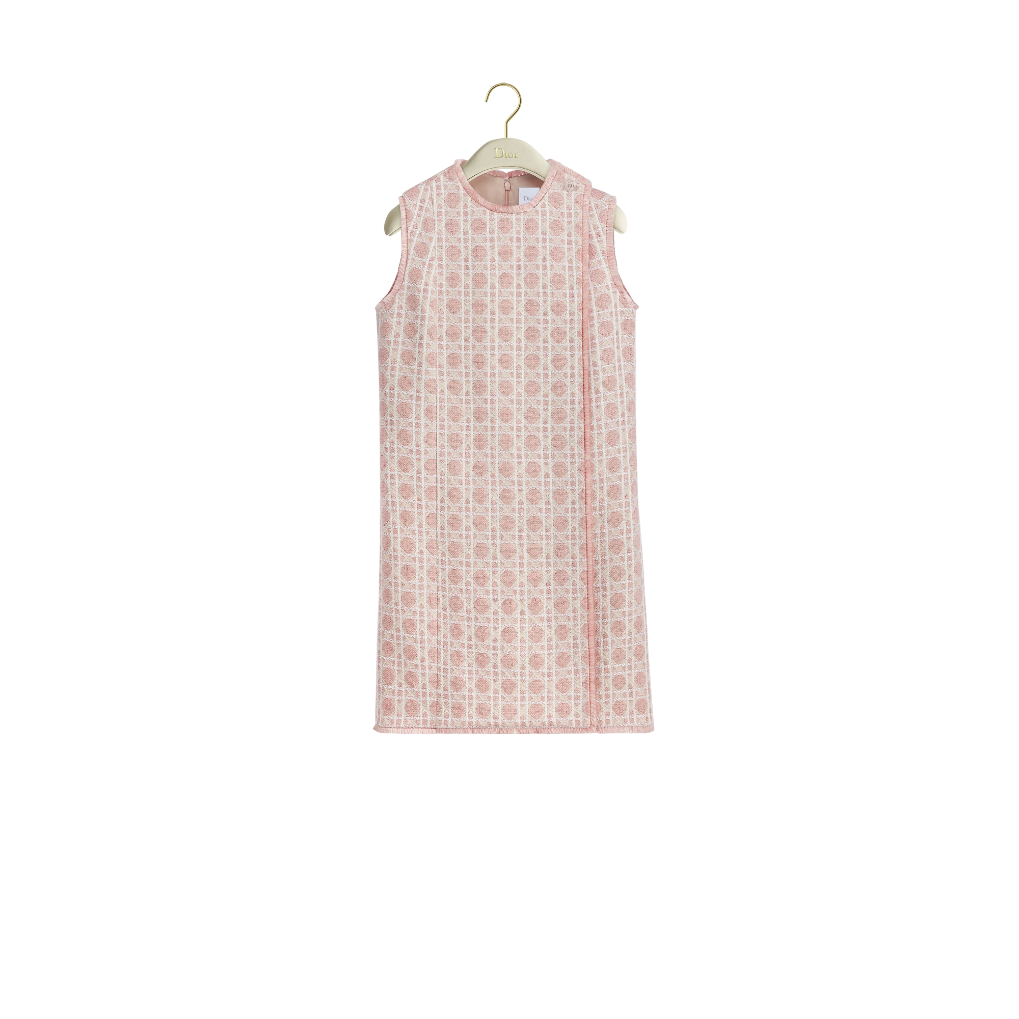 Short Straight Macrocannage Dress Pink and White Sequin-Embroidered Wool-Blend Tweed E01