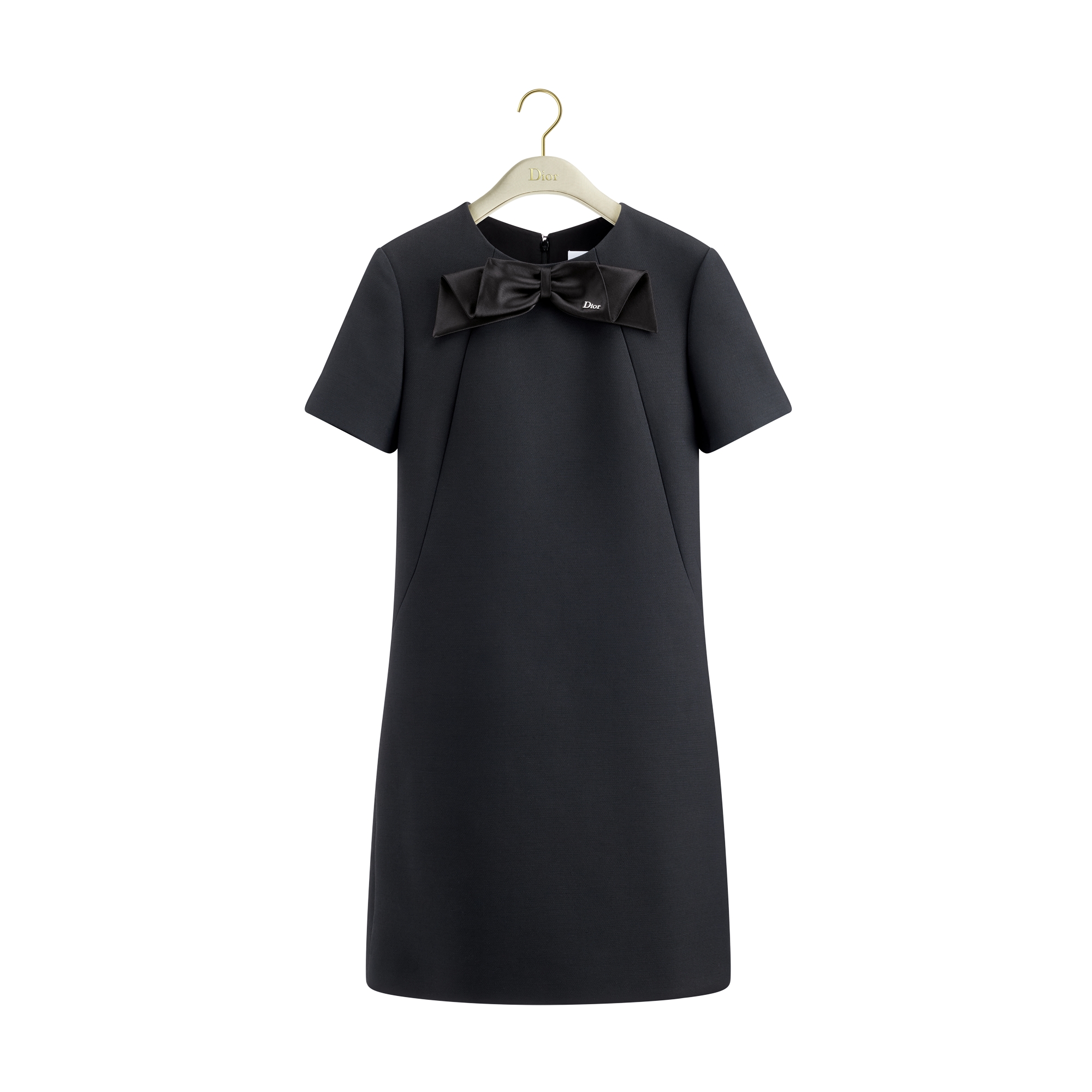 Short Straight Dress Black Wool and Silk E01