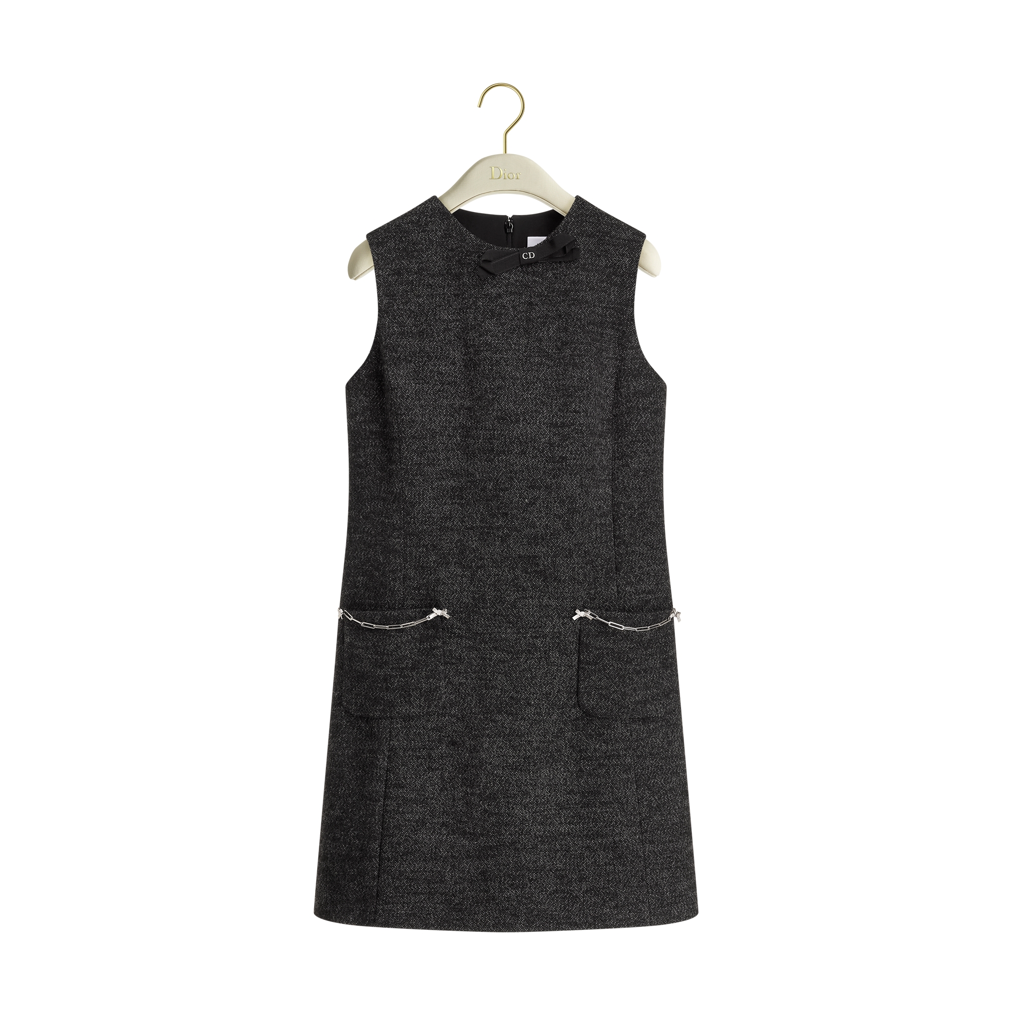 Short Straight Dress Black Virgin Wool-Blend Bouclé Knit E01