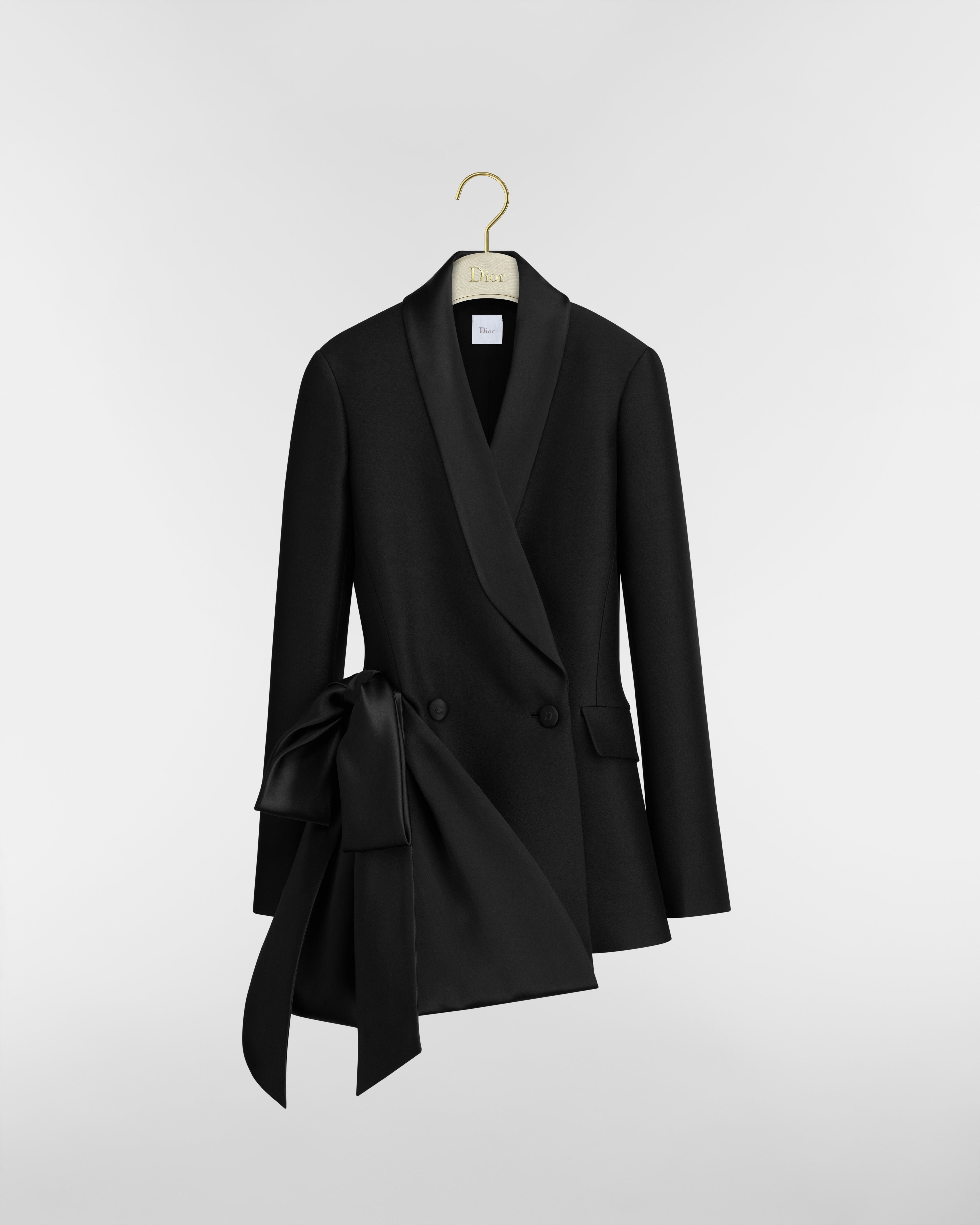 Asymmetrical Fitted Jacket Black Wool and Silk E01