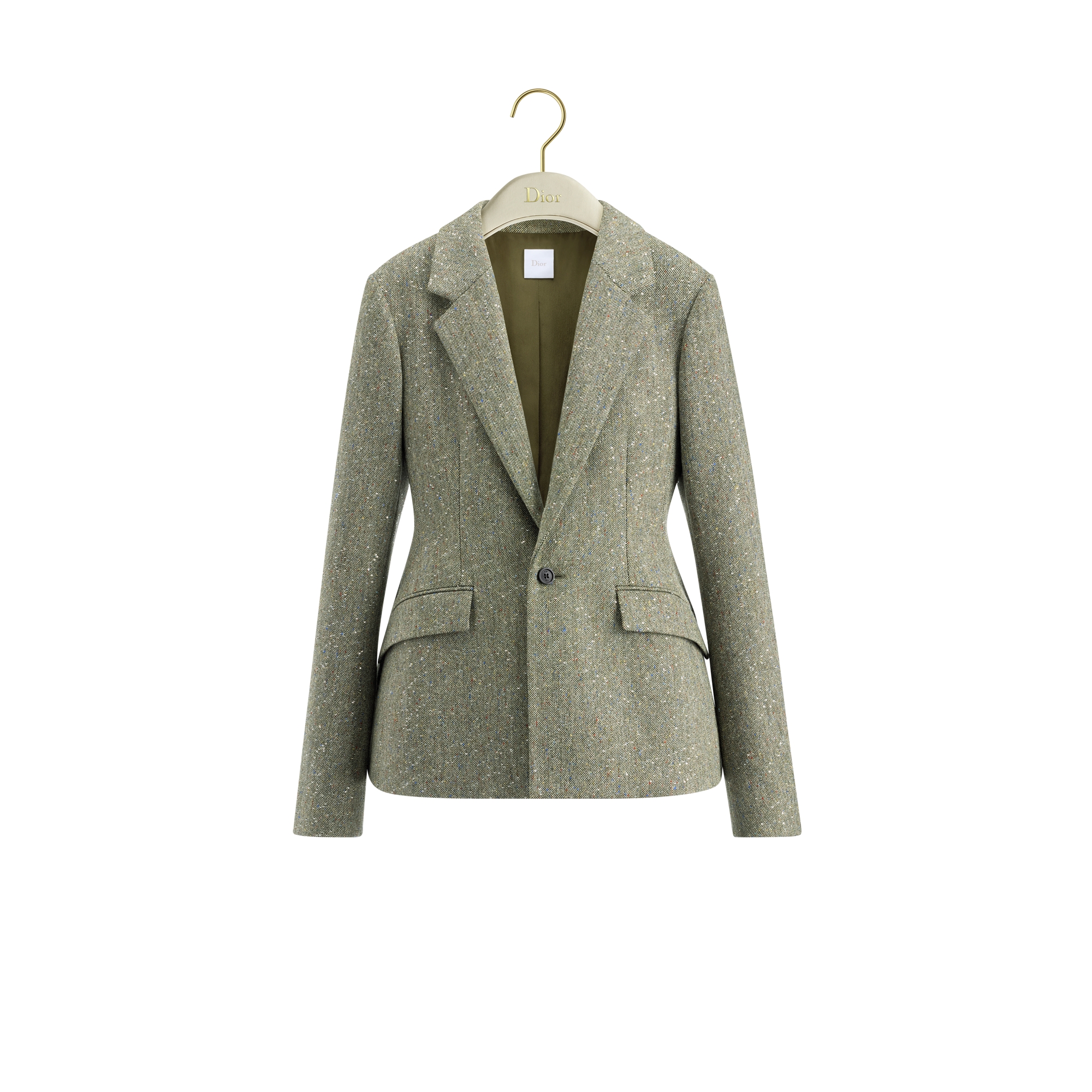 Bar Jacket Khaki Donegal Tweed Embroidered with Multicolor Sequins E01