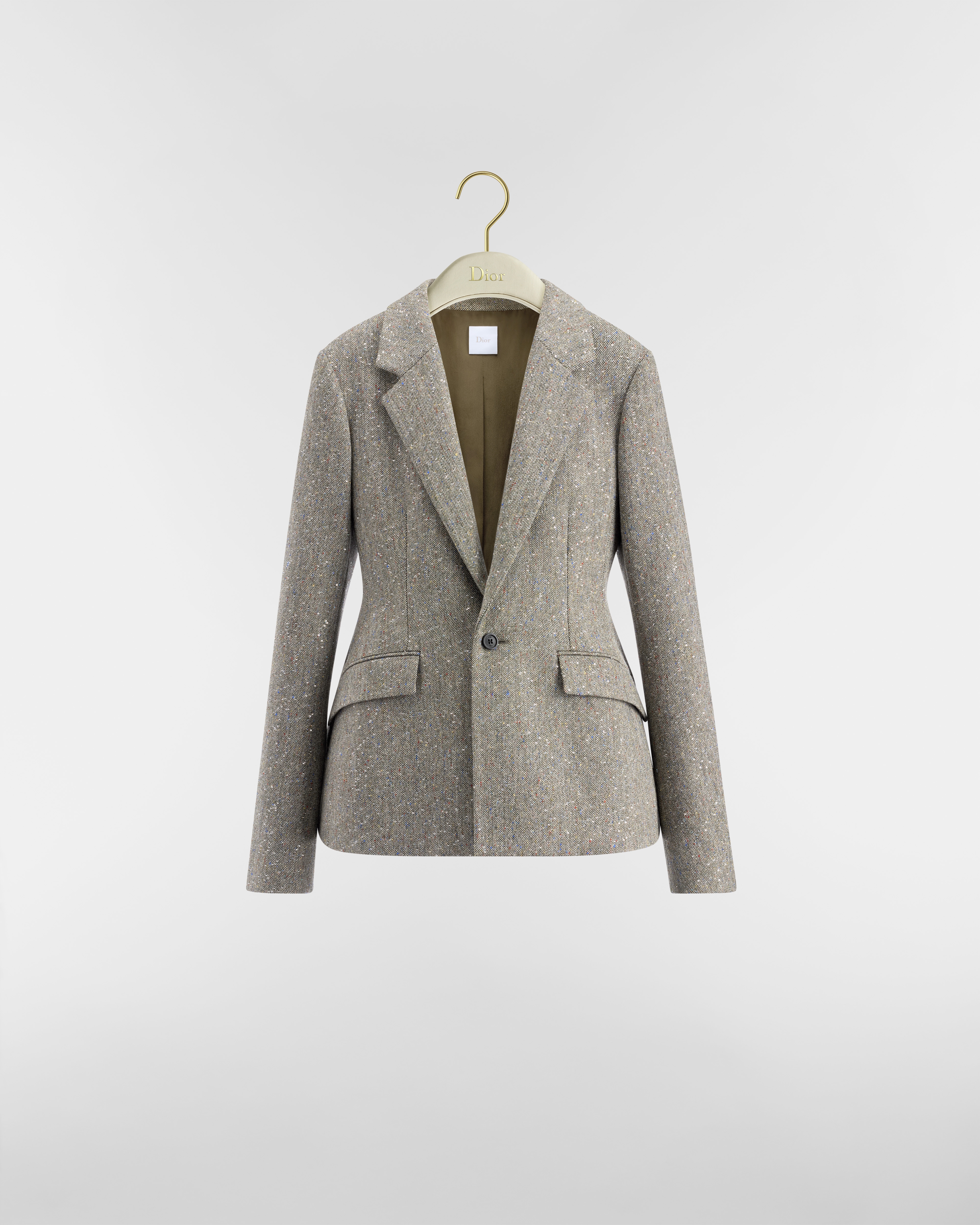 Veste Bar Tweed Donegal kaki brodé de sequins multicolores E01