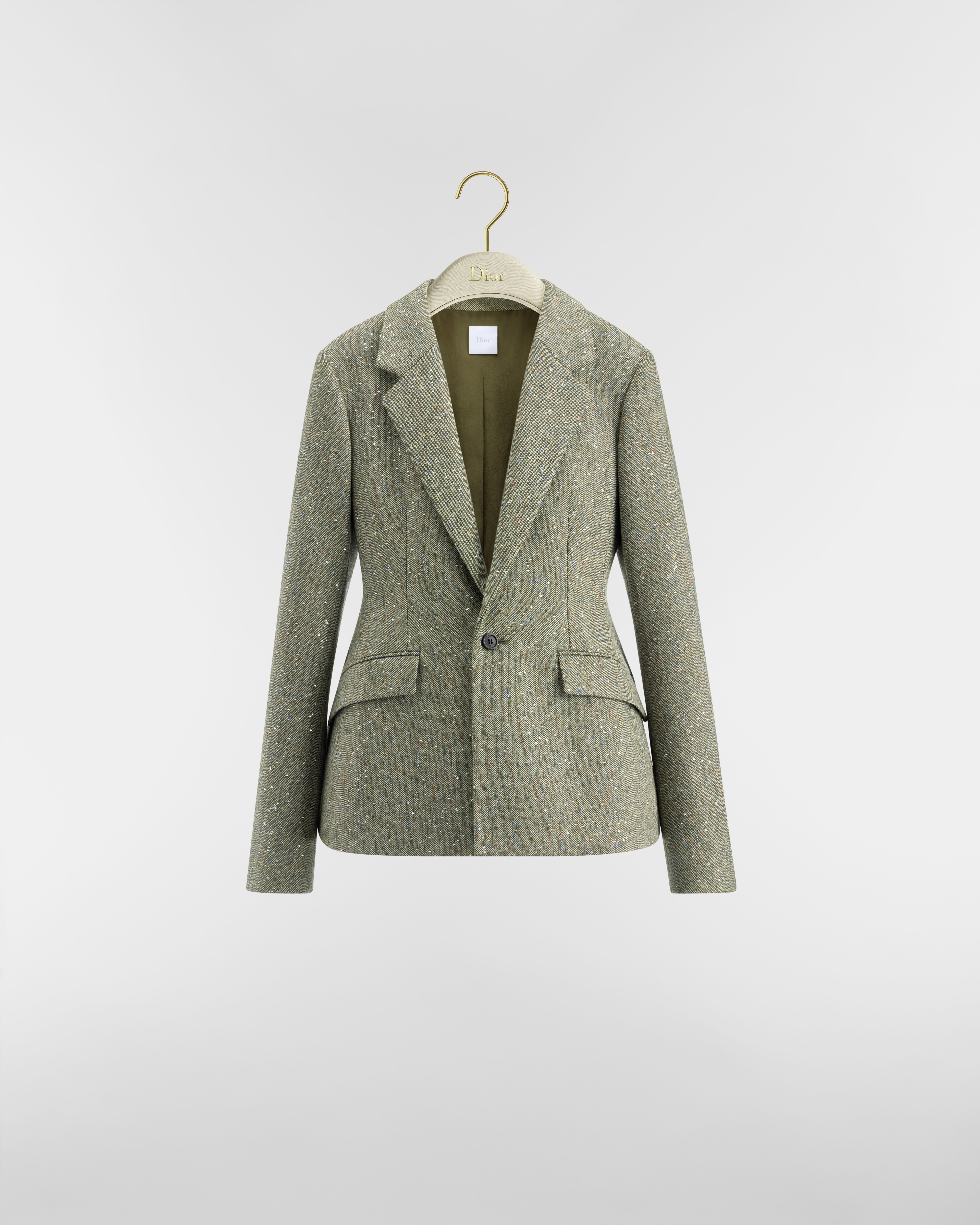 Bar Jacket Khaki Donegal Tweed Embroidered with Multicolor Sequins E01