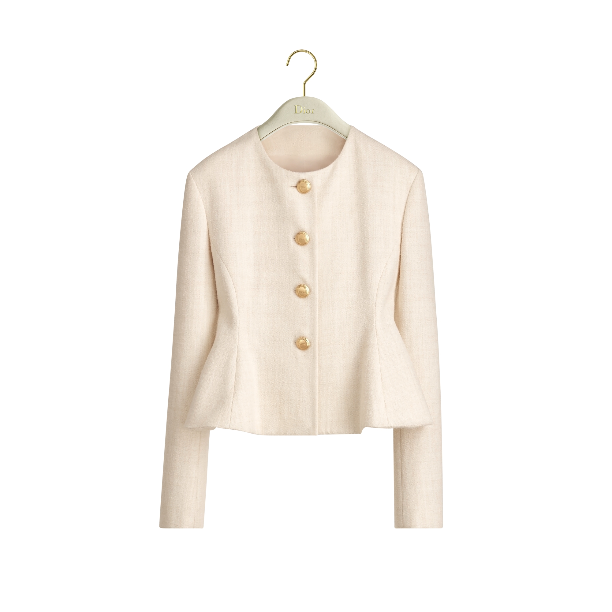 Peplum Jacket Beige Virgin Wool-Blend Bouclé Knit E01