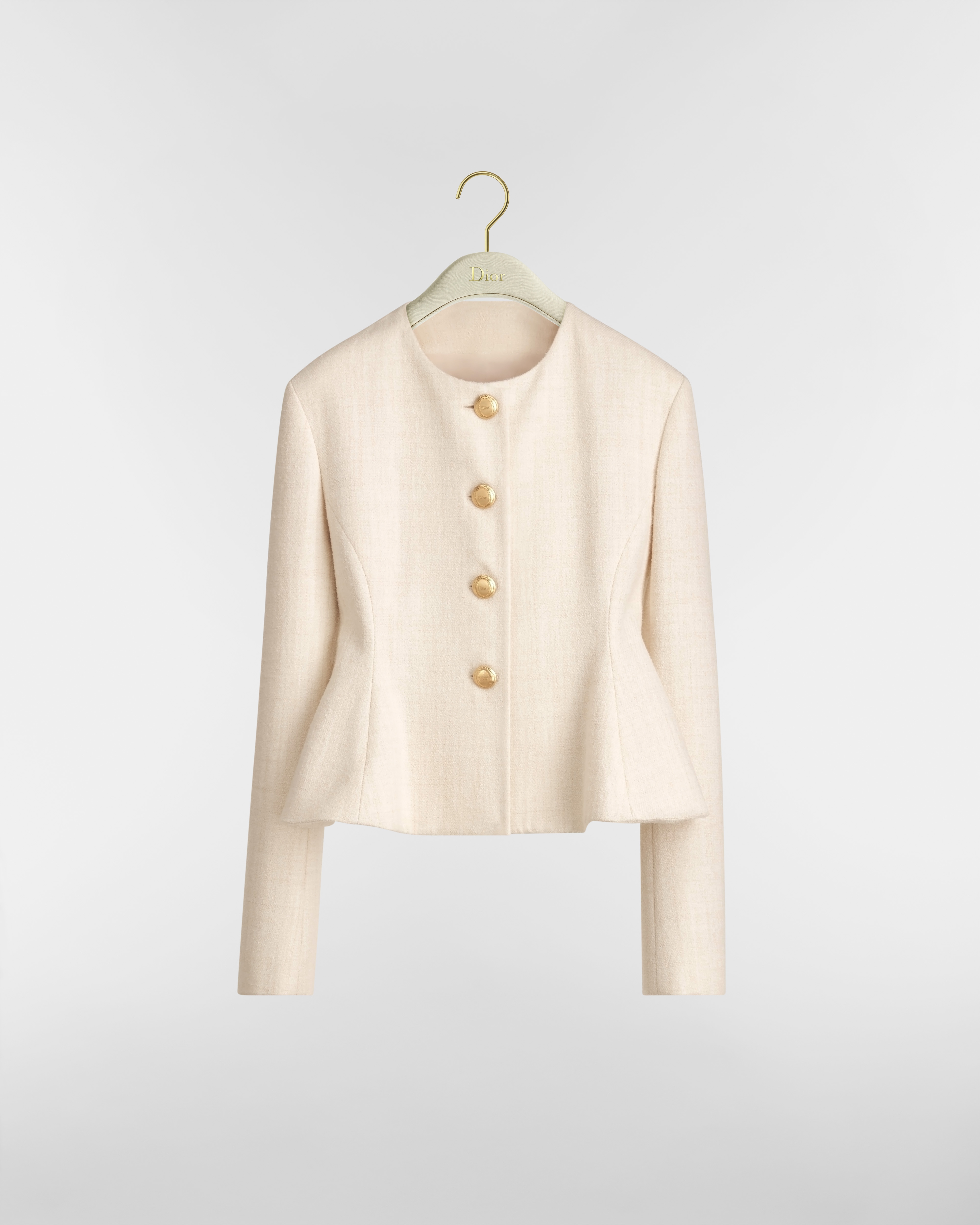 Veste péplum Maille de laine vierge mélangée bouclette beige E01