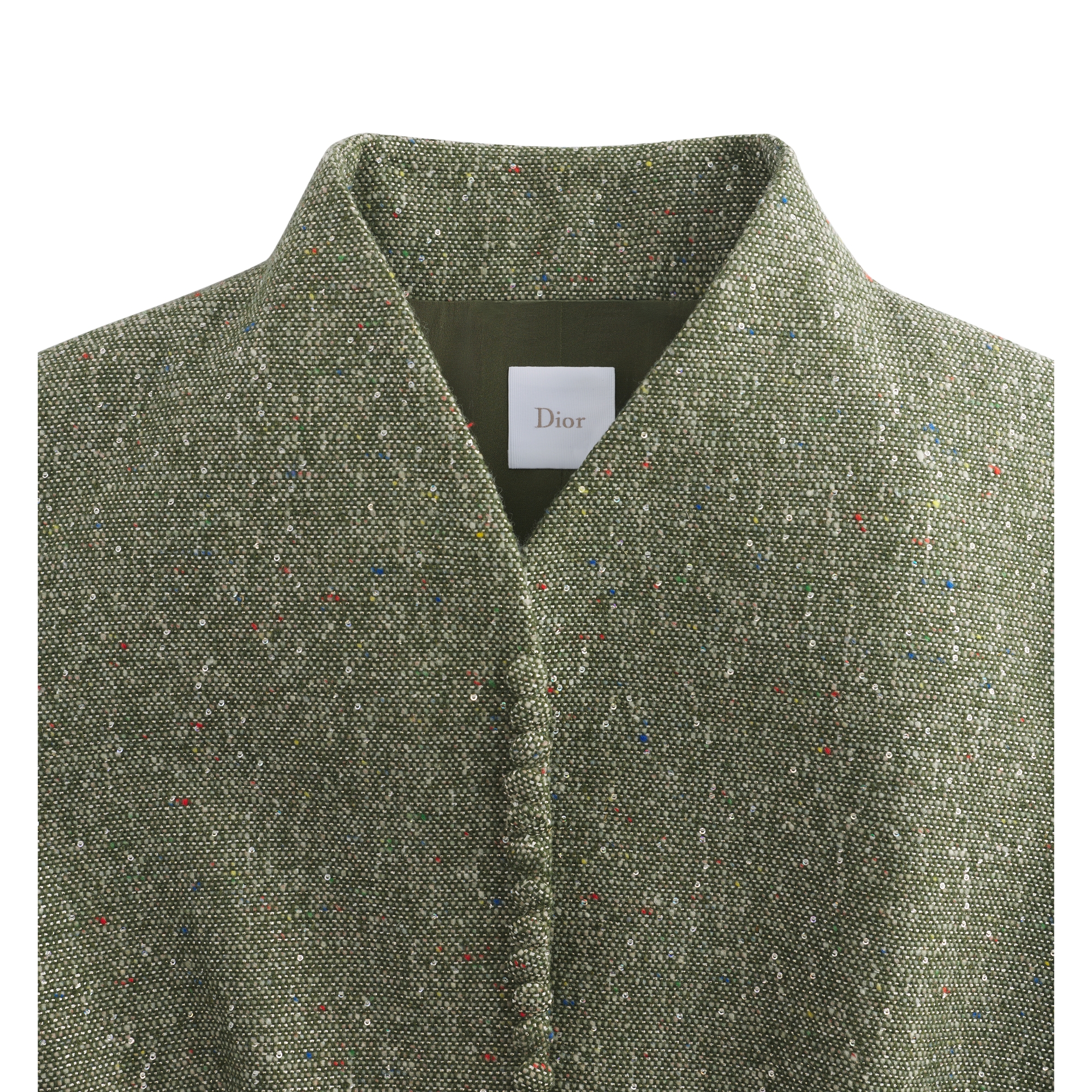 Bar Jacket Khaki Donegal Tweed Embroidered with Multicolor Sequins E09