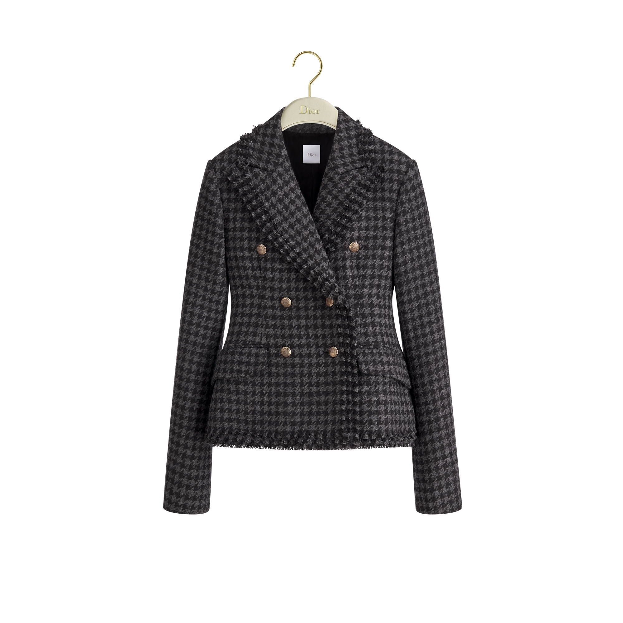 Bar Jacket Gray and Black Houndstooth Double-Faced Virgin Wool and
