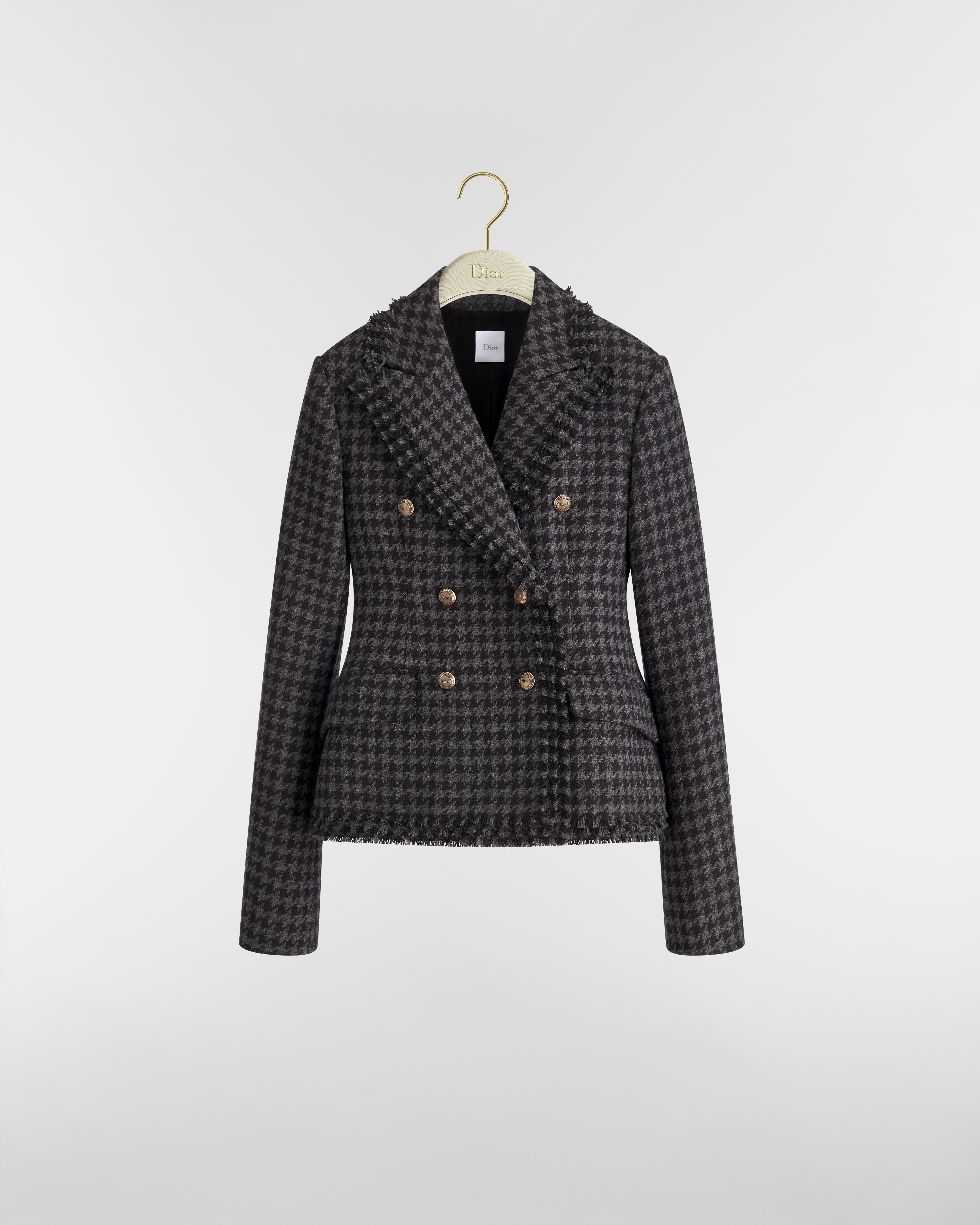 Bar Jacket Gray and Black Houndstooth Double-Faced Virgin Wool and Cashmere E01