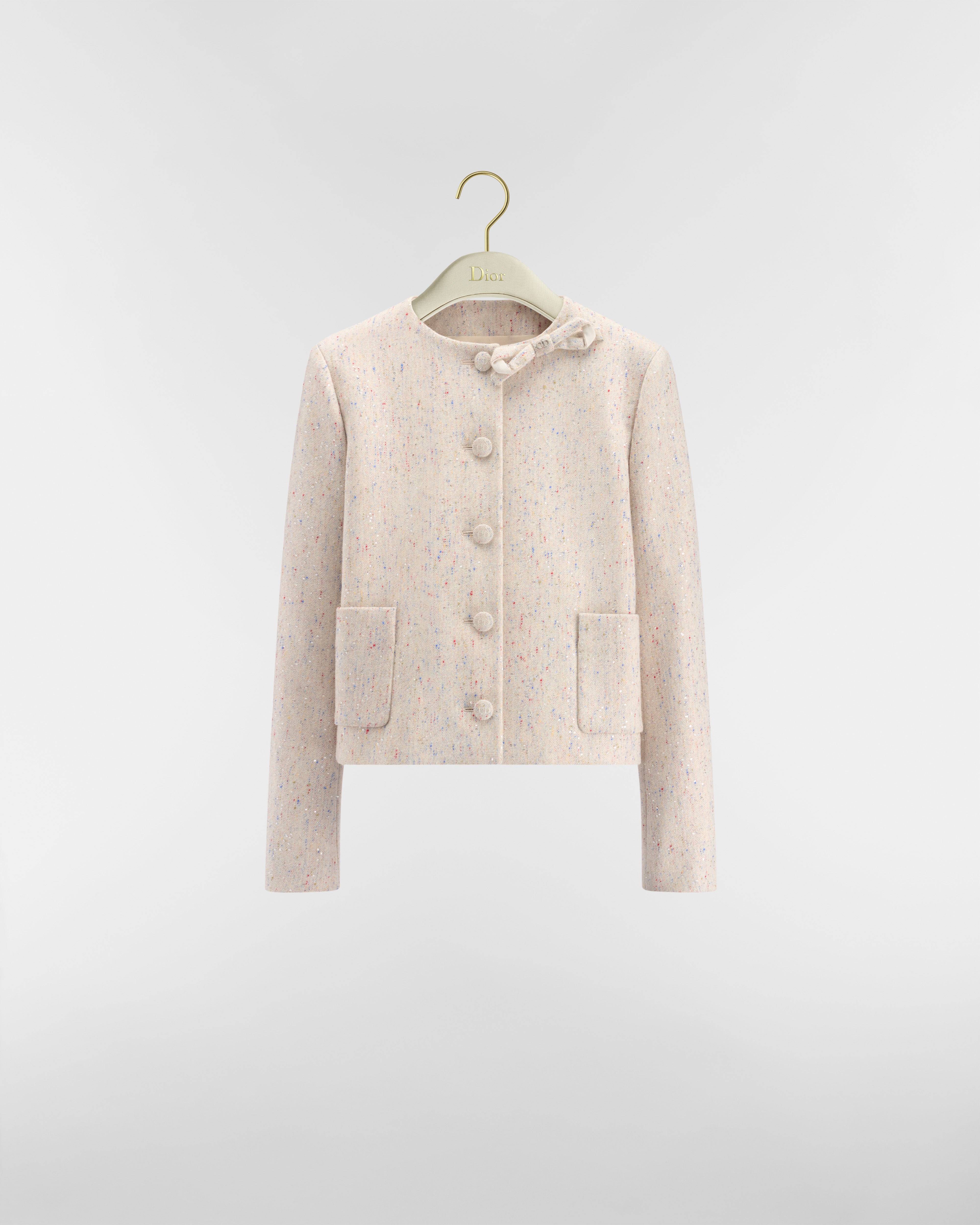 Jacket Ecru Donegal Tweed Embroidered with Multicolor Sequins E01