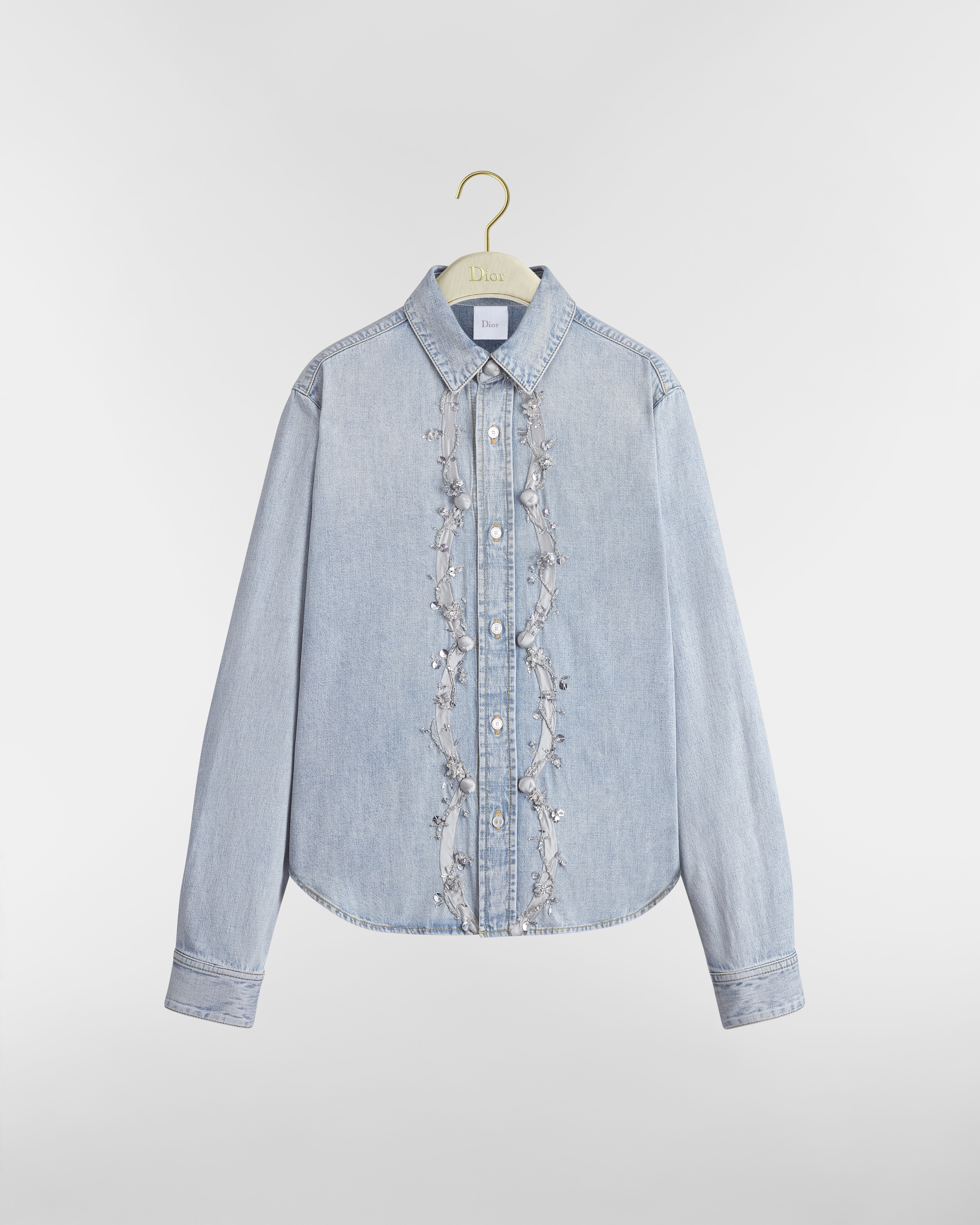 Bestickte Bluse Stonewashed Baumwolldenim in Hellblau E01