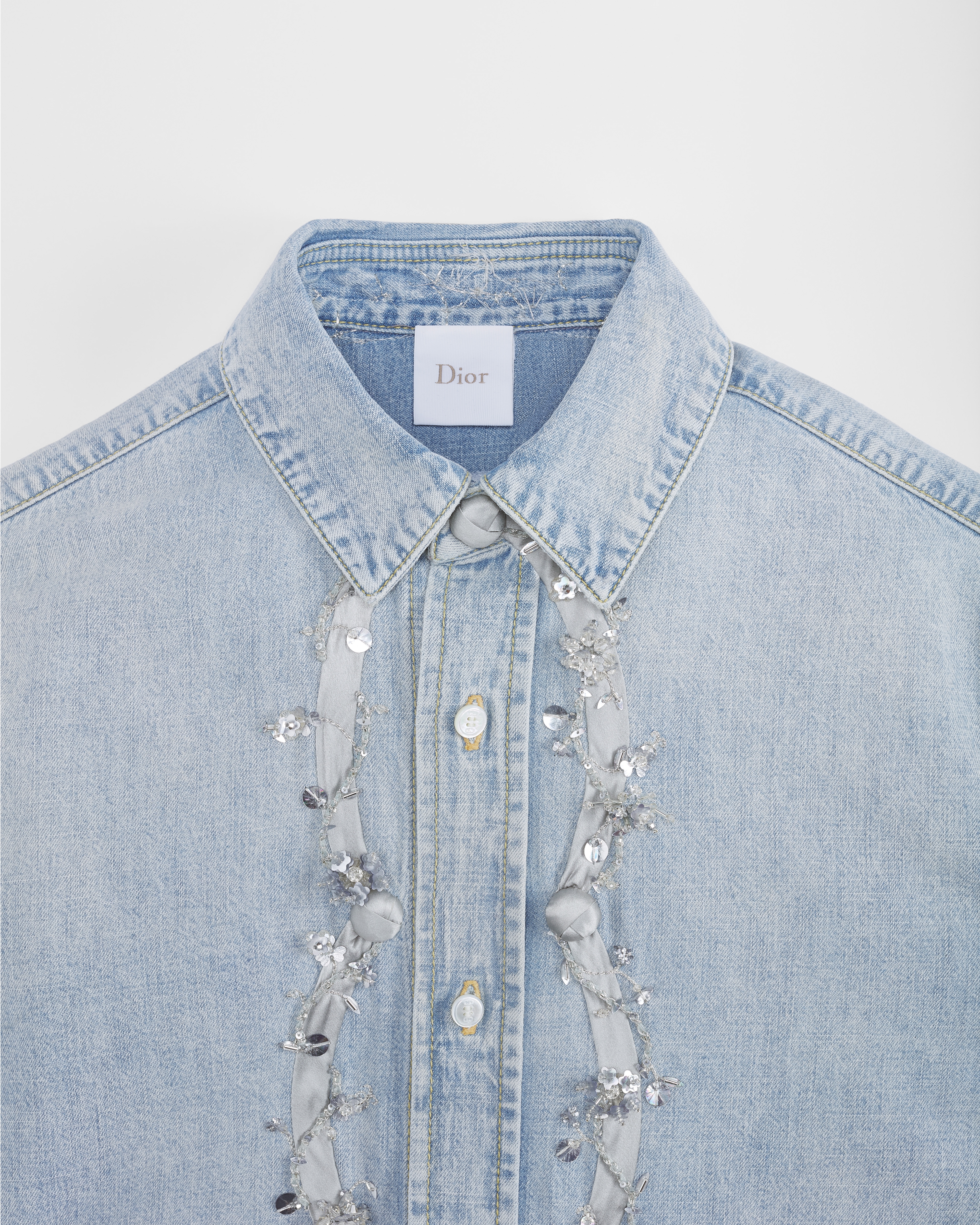 Bestickte Bluse Stonewashed Baumwolldenim in Hellblau E10