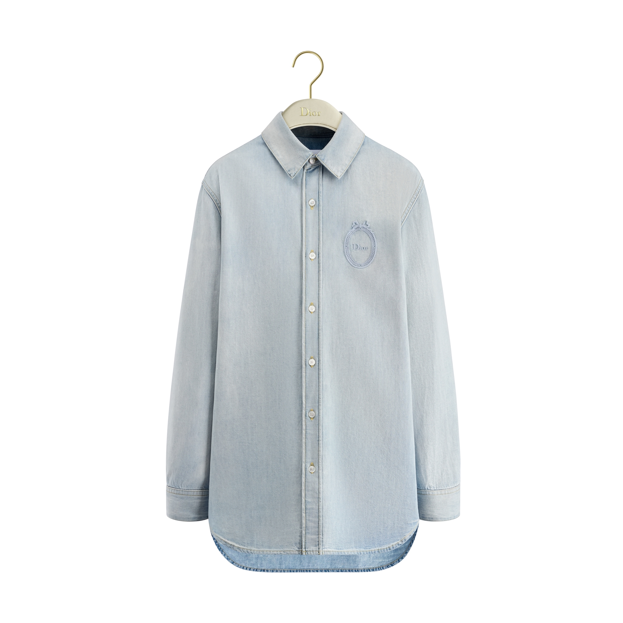 Dior Médaillon Embroidered Blouse Light Blue Stonewashed Cotton Denim E01