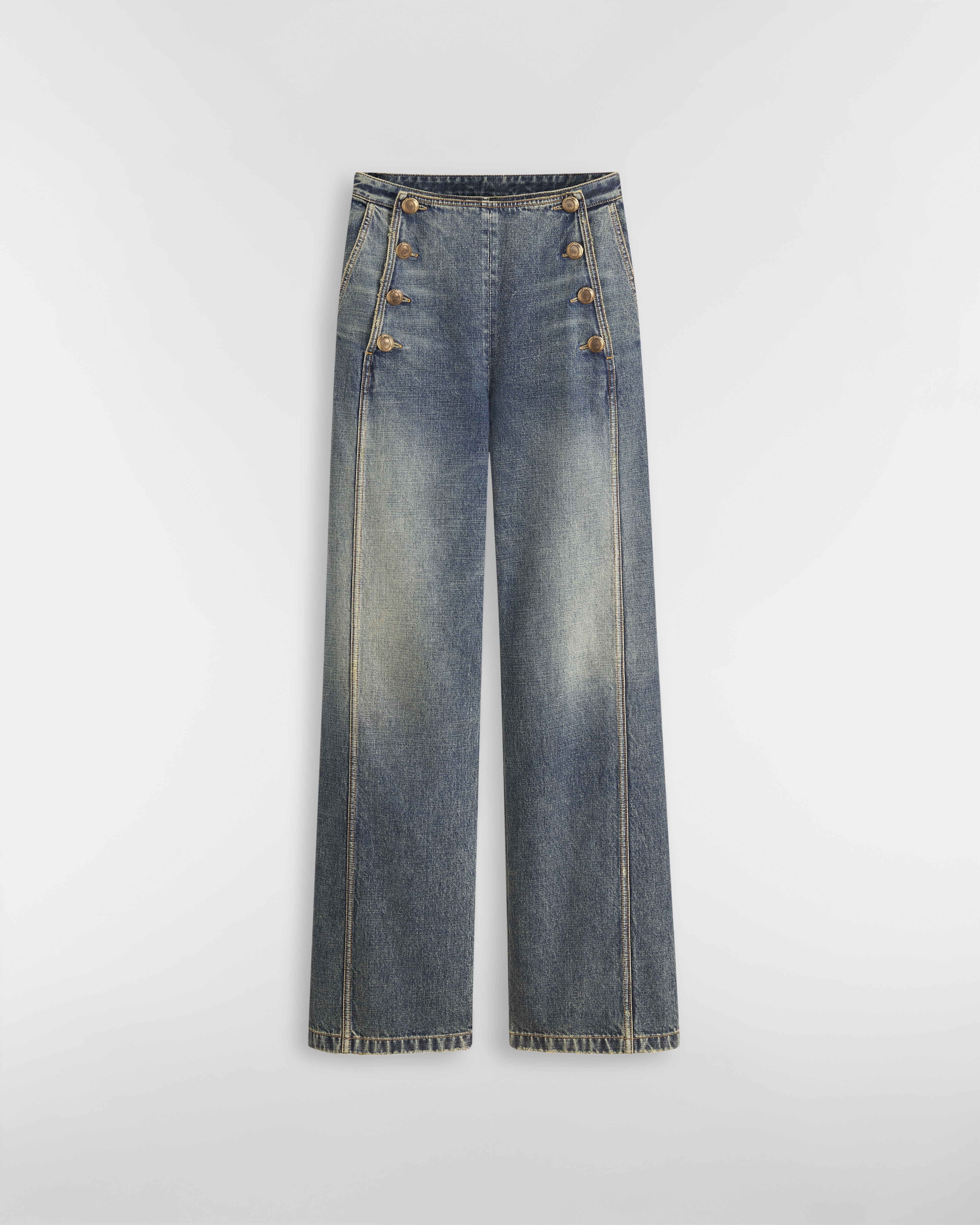 Flared Jeans Blue Stonewashed Cotton Denim E01