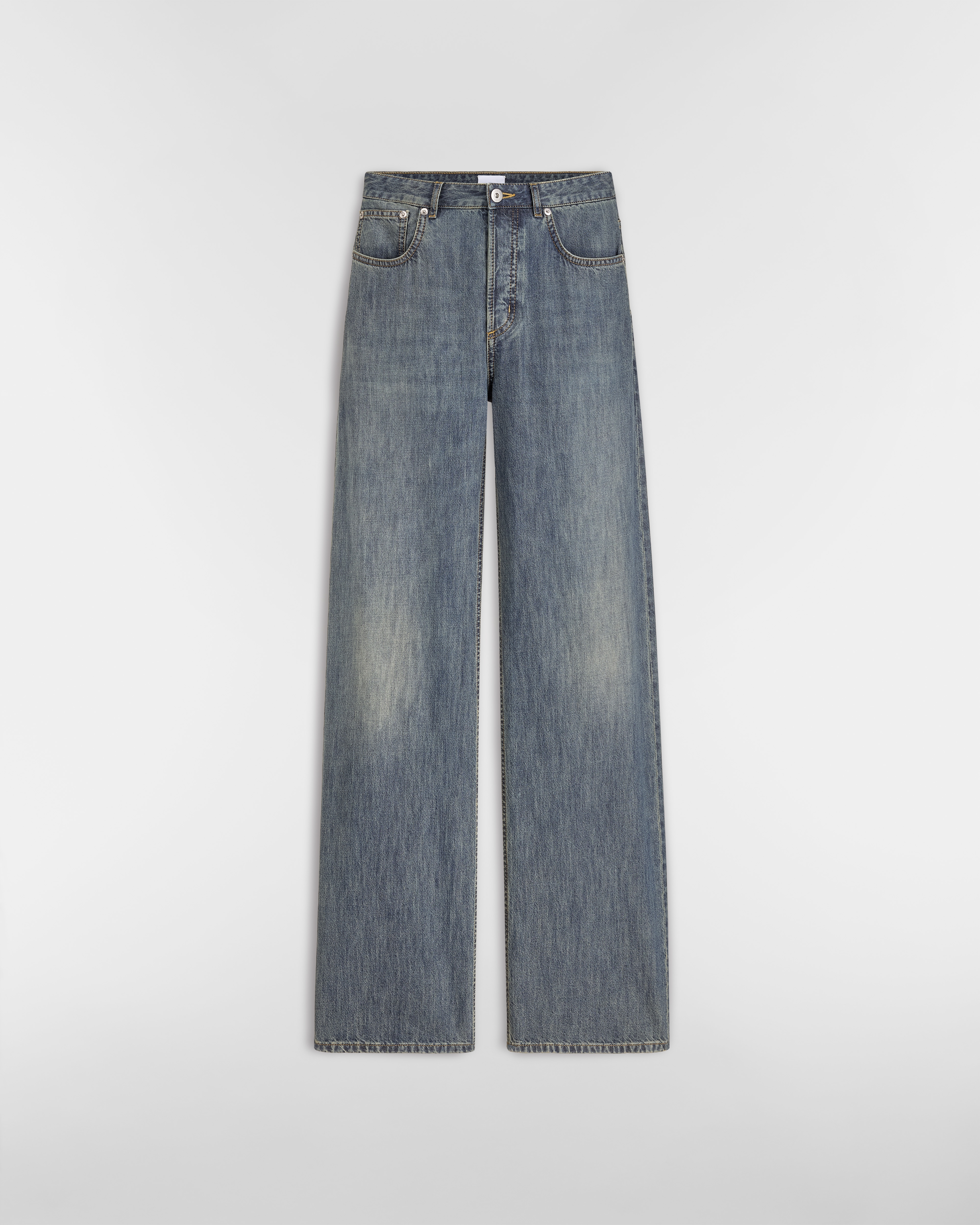 Flared Jeans Blue Stonewashed Cotton-Silk-Blend Denim E01