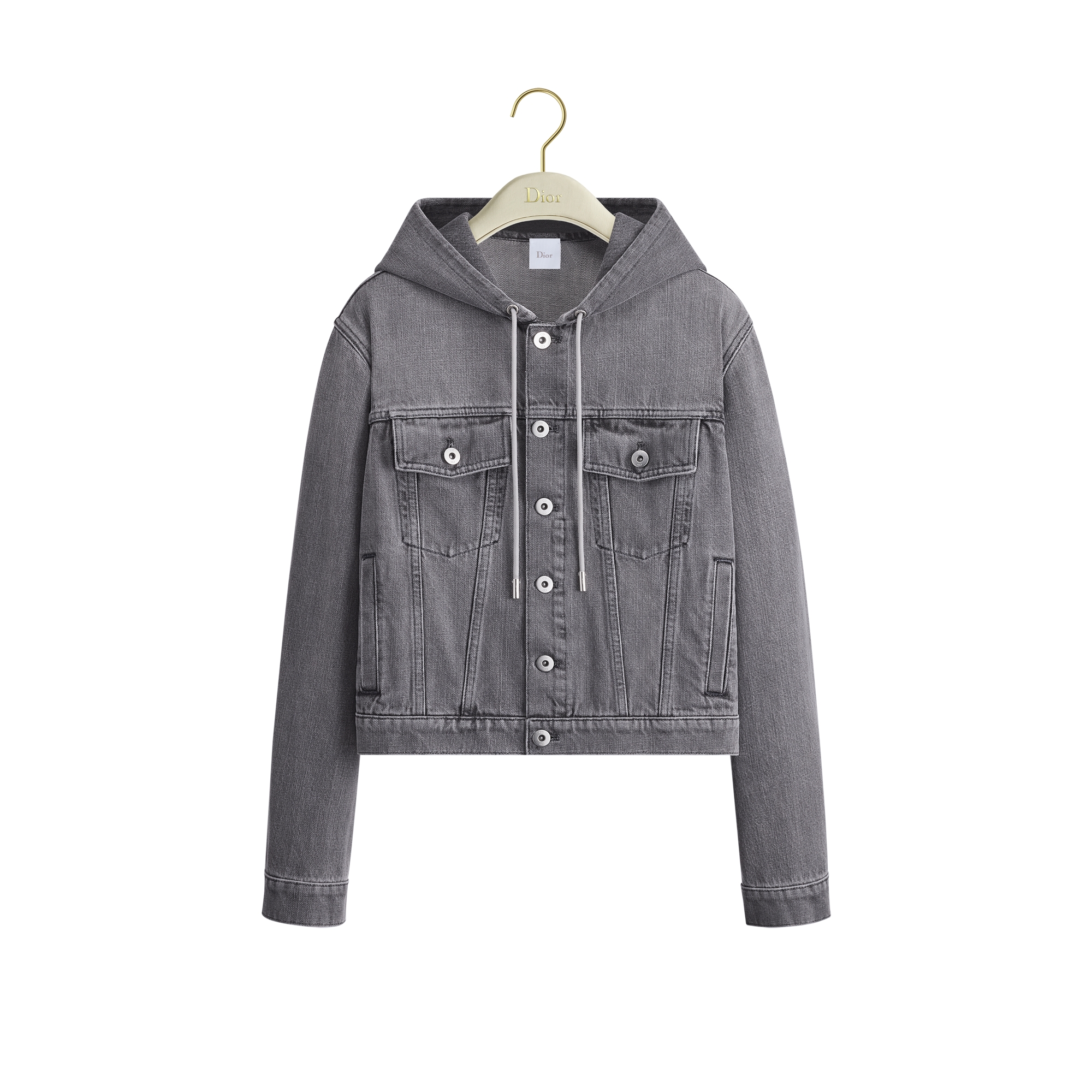 Hooded Jacket Gray Stonewashed Cotton Denim E01