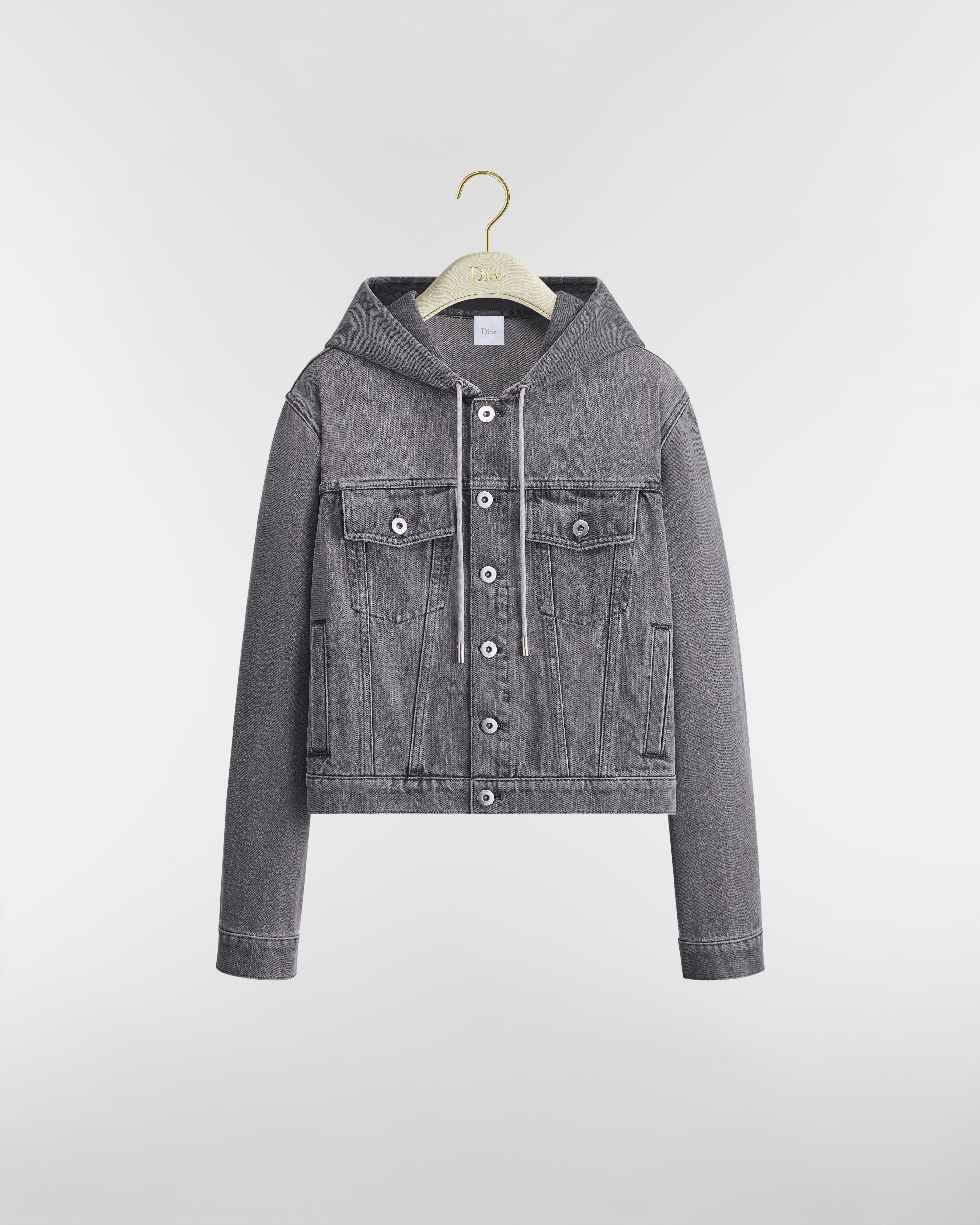 Hooded Jacket Gray Stonewashed Cotton Denim E01