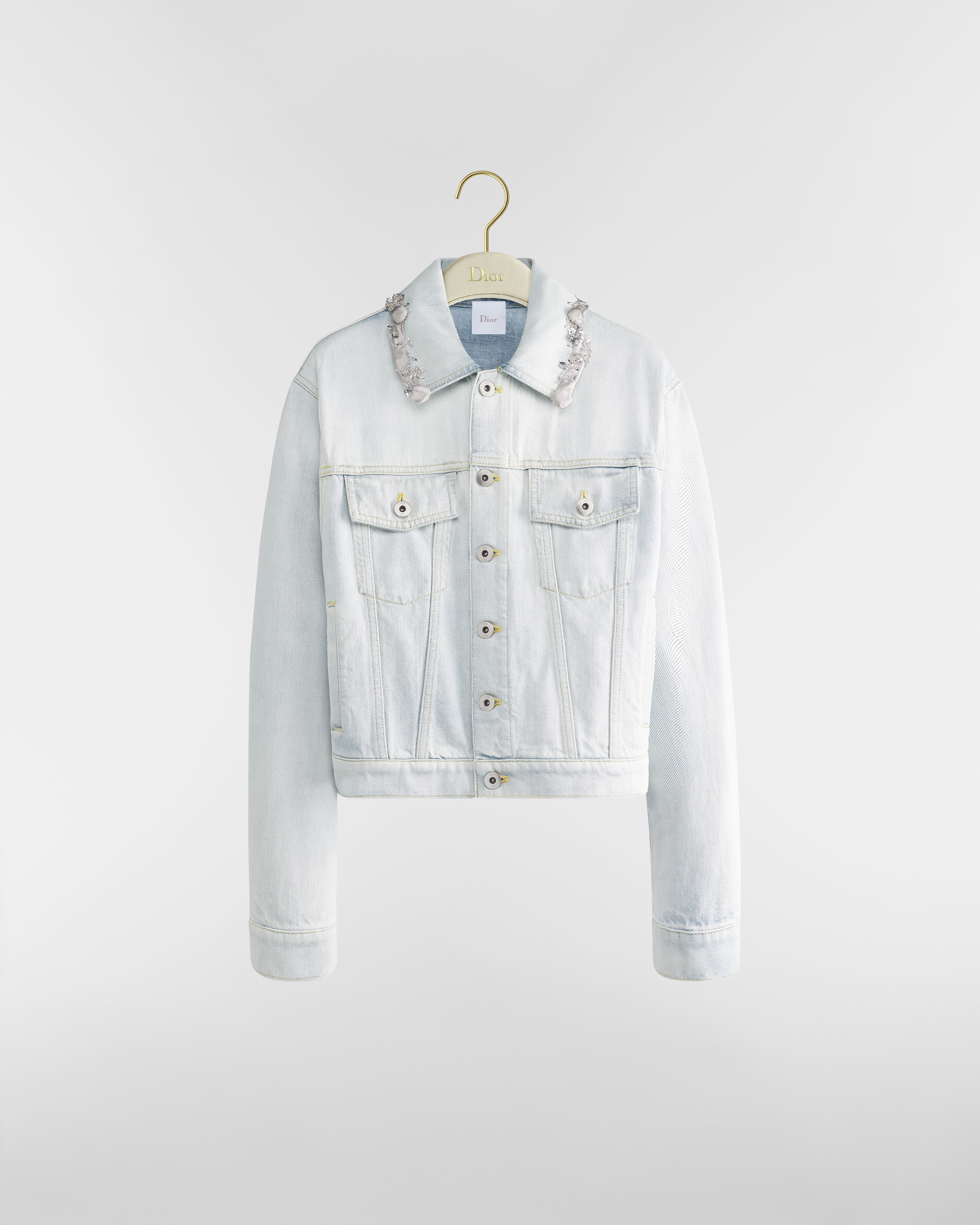 Embroidered Jacket Light Blue Stonewashed Cotton Denim E01