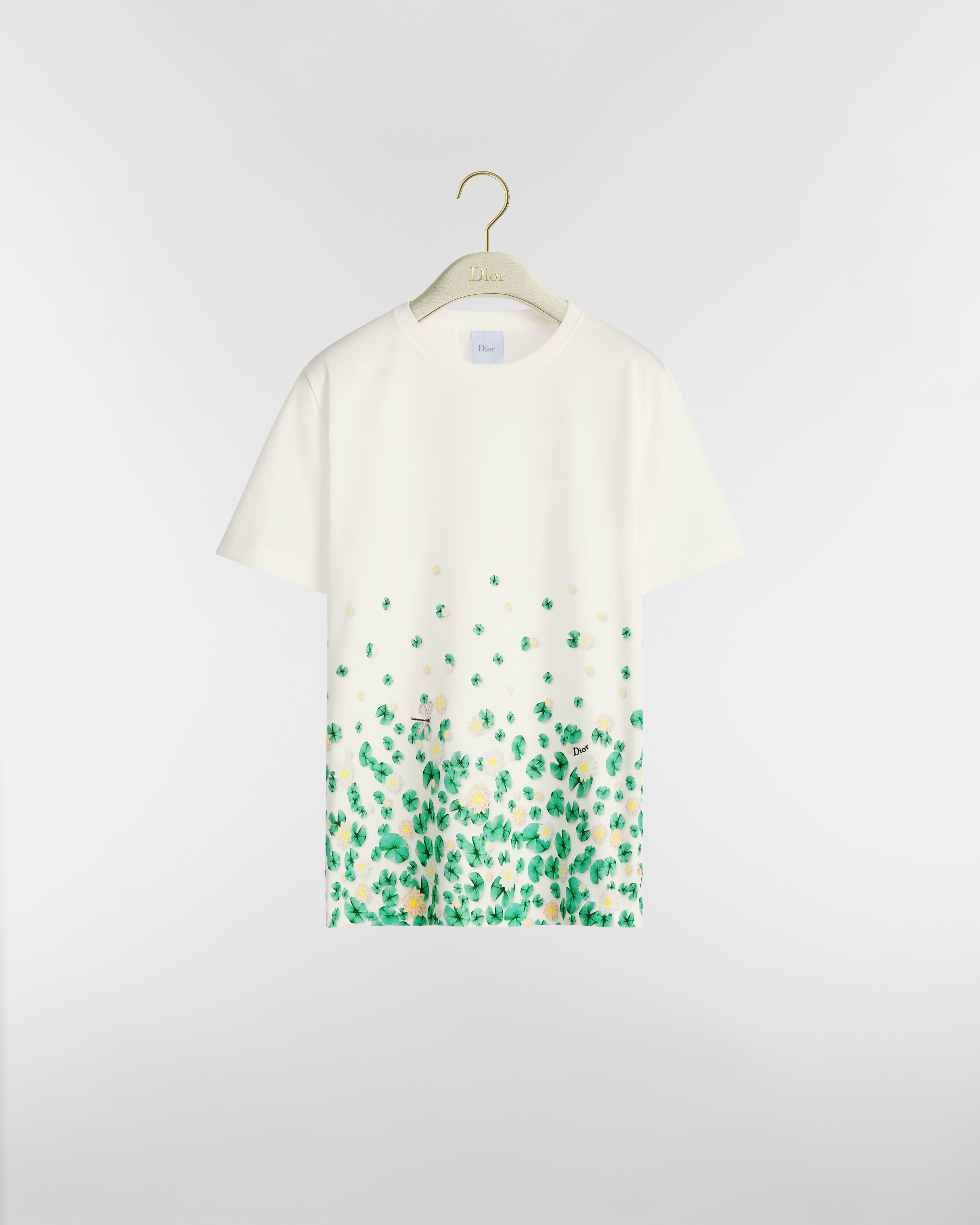 T-shirt brodé ajusté Jersey de coton blanc à motif Dior Water Lily multicolore E01
