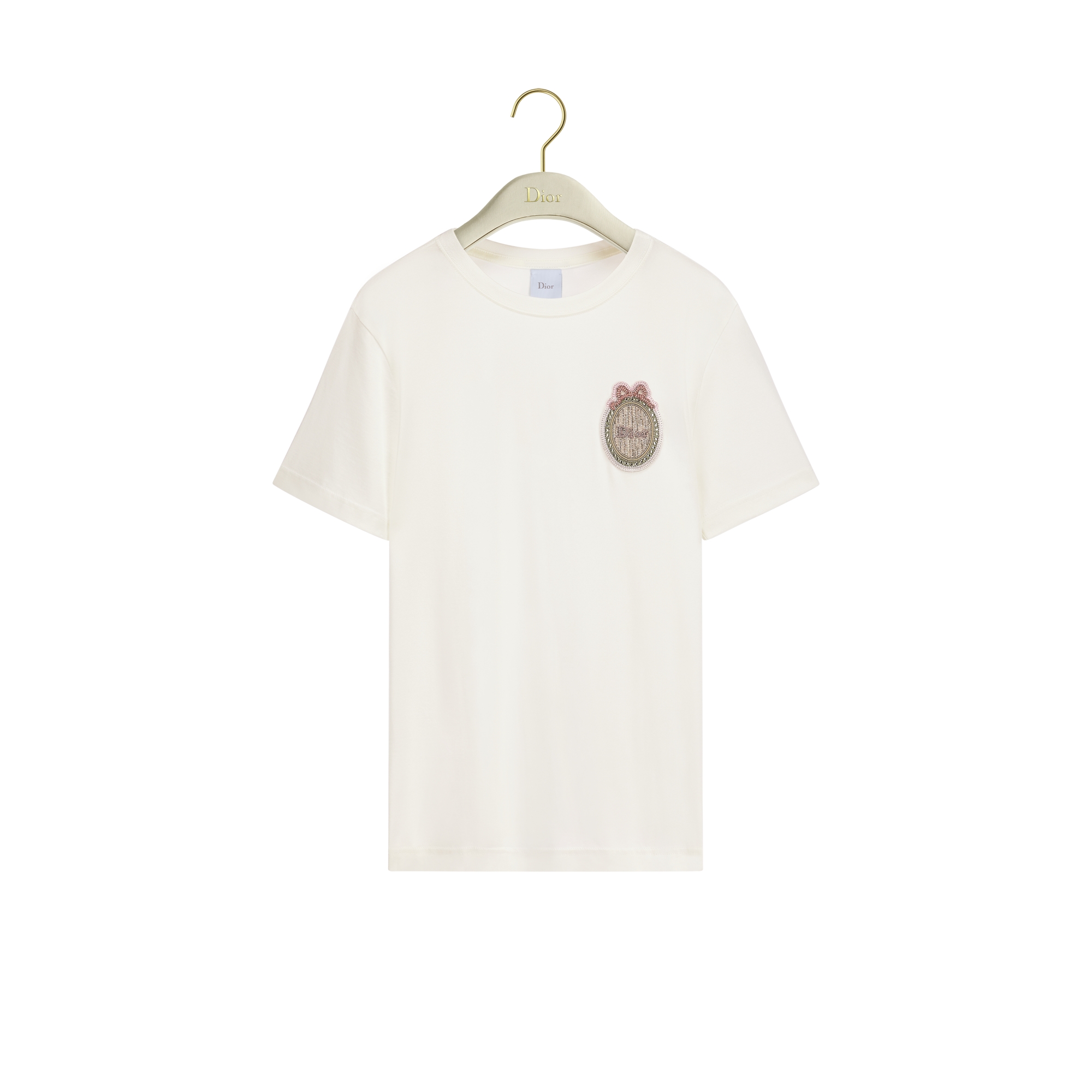 Dior Médaillon Embroidered Fitted T-Shirt Ecru Cotton Jersey | DIOR