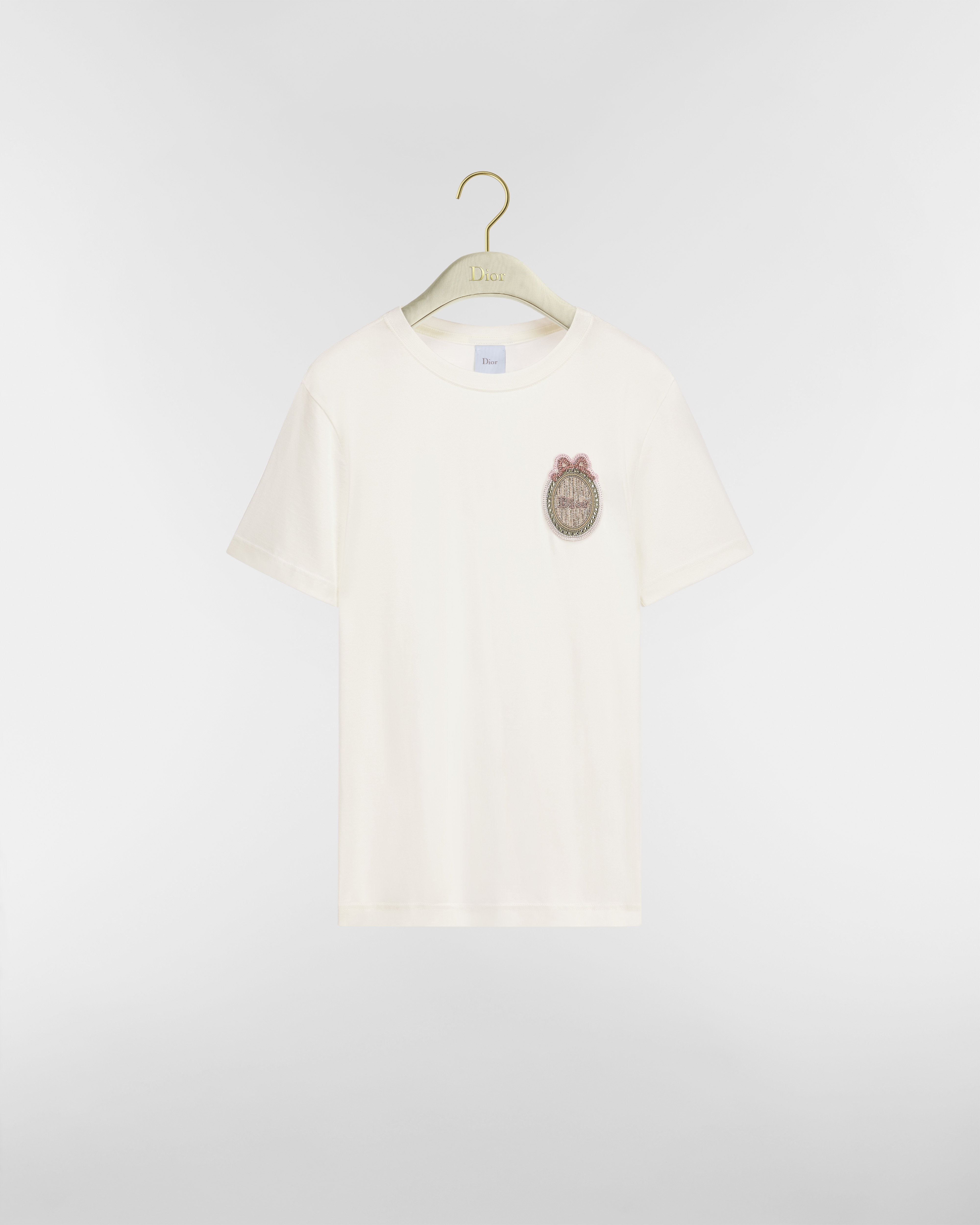Dior Médaillon Embroidered Fitted T-Shirt Ecru Cotton Jersey E01