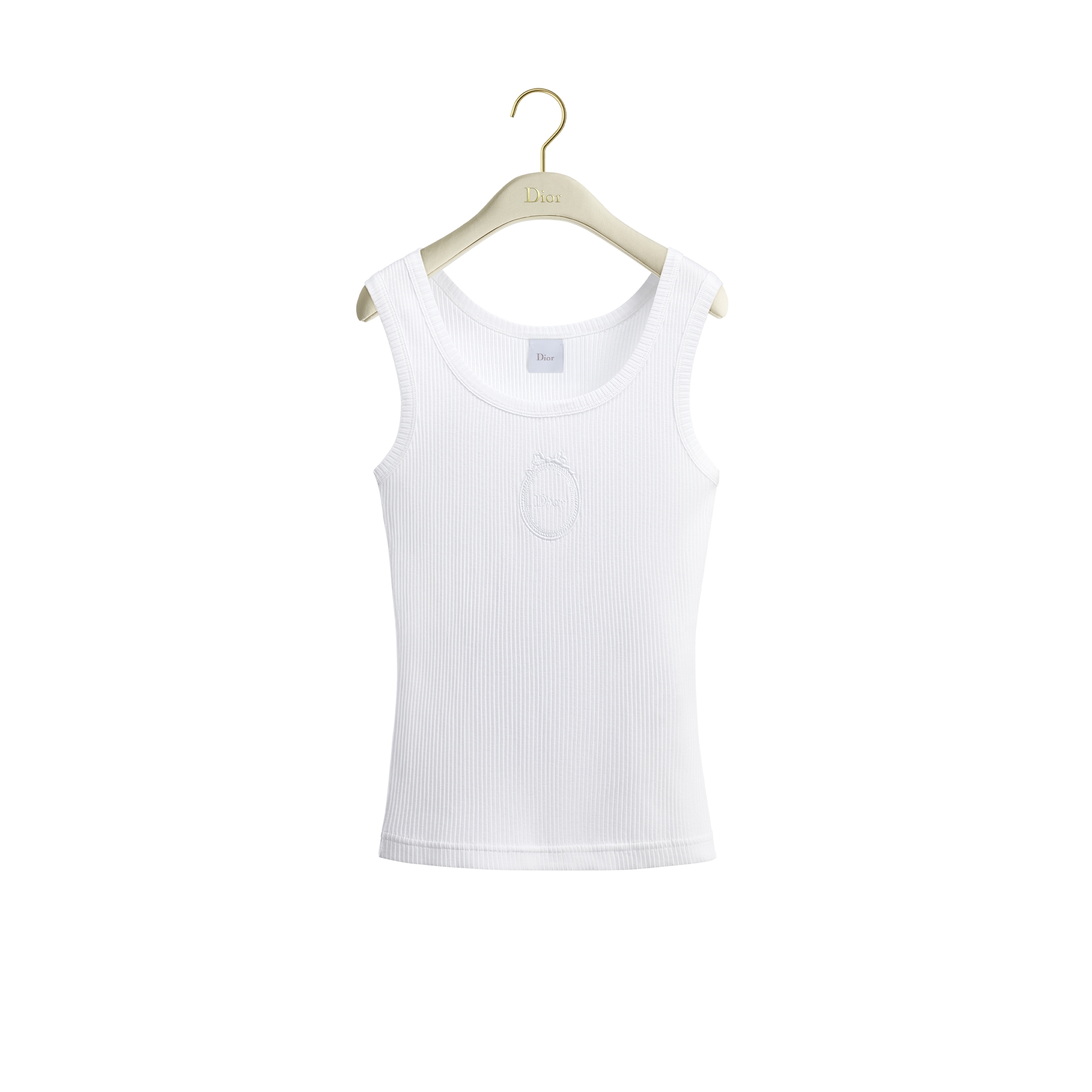 Dior Médaillon Embroidered Fitted Tank Top White Ribbed Cotton