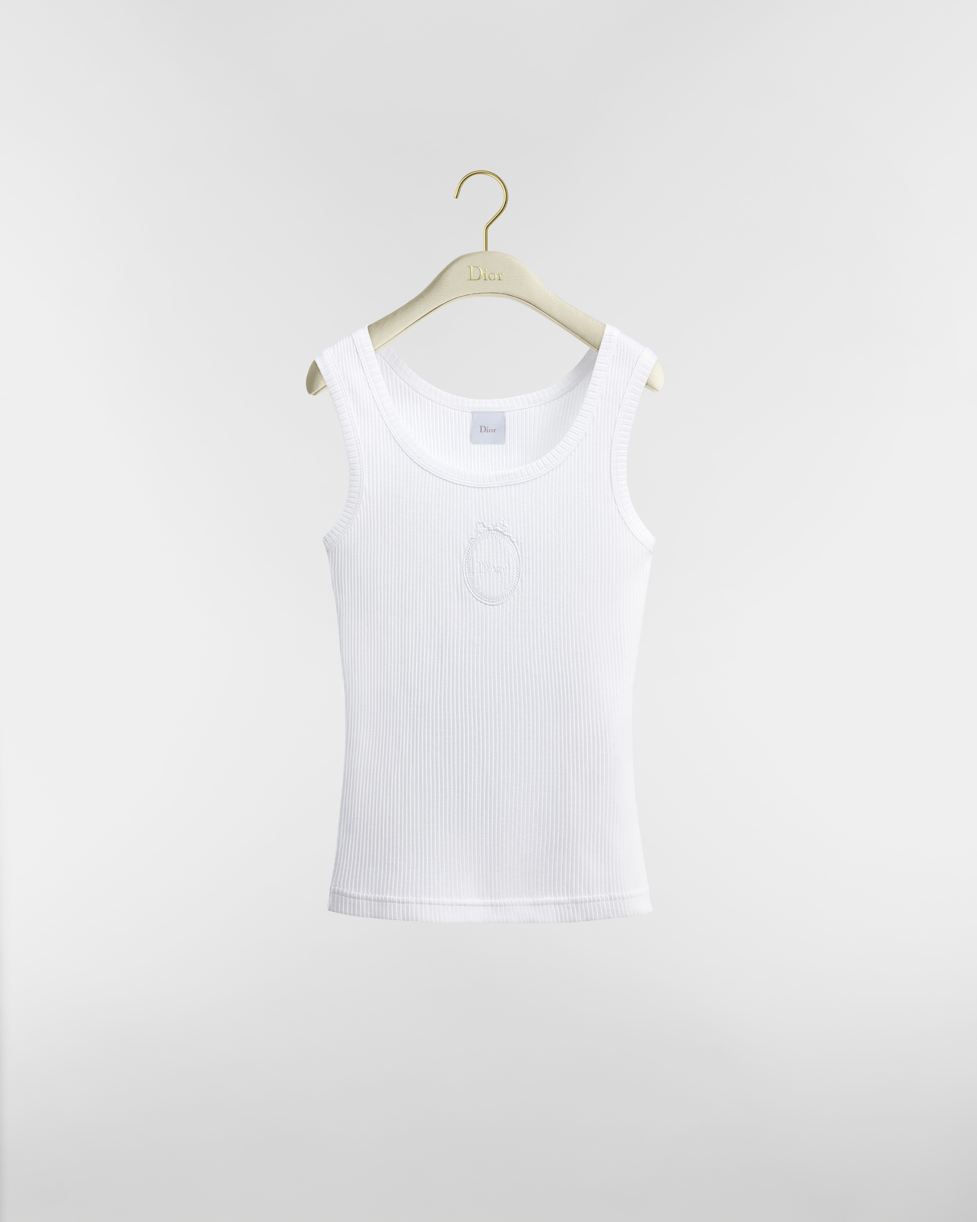 Camiseta de tirantes entallada con bordado Dior Médaillon Punto de algodón acanalado blanco E01