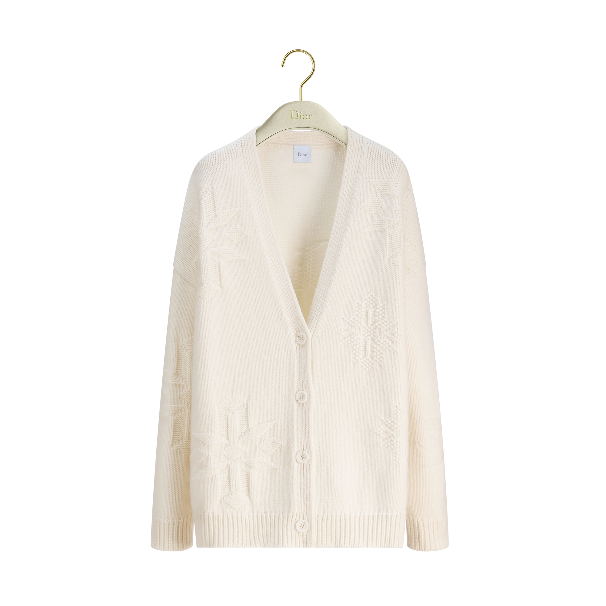 DiorAlps Oversized Cardigan Ecru Dior Snowflake Wool and Cashmere Knit E01