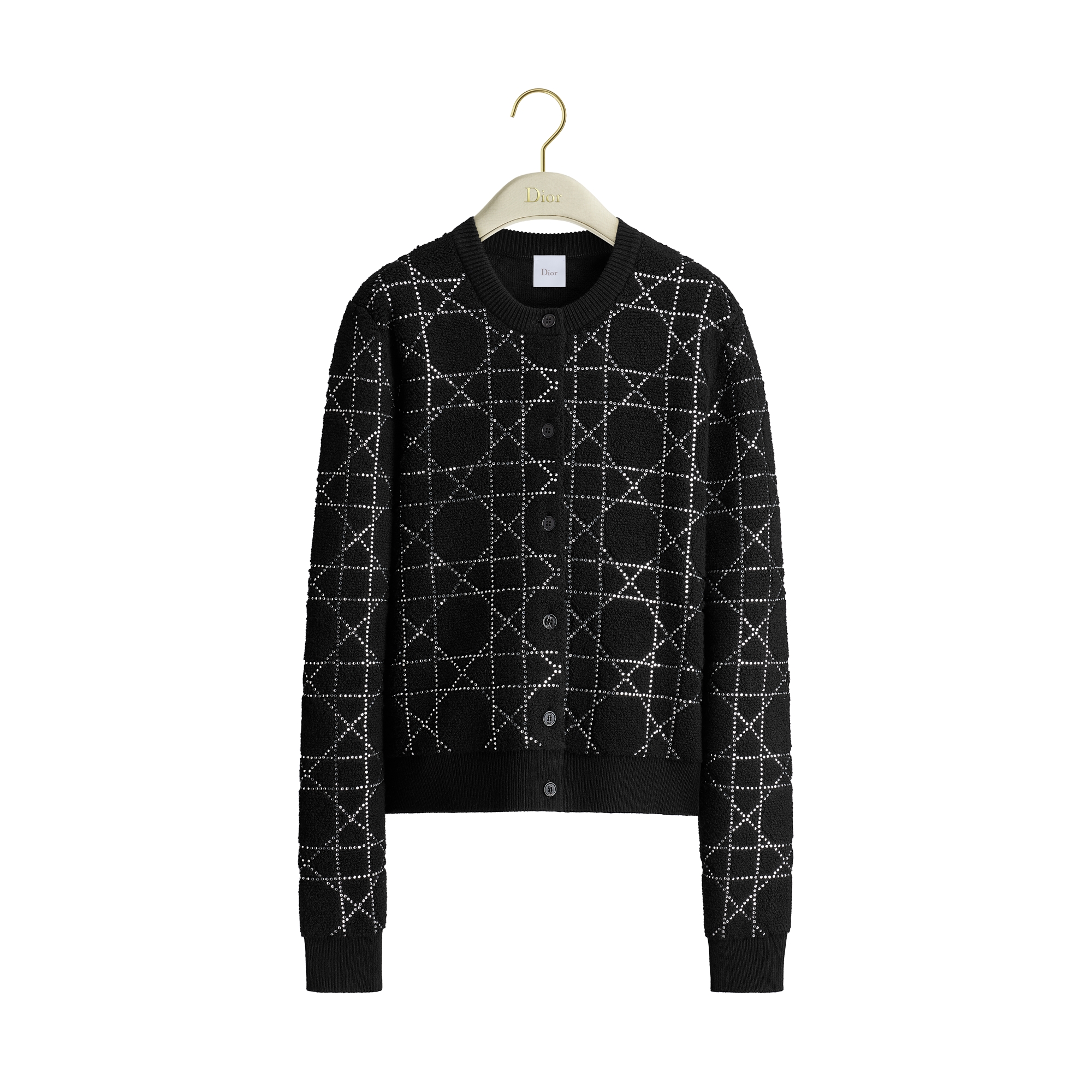 DiorAlps Cannage Cardigan Black Virgin Wool-Cashmere-Blend Jacquard with Silver-Tone Strass E01