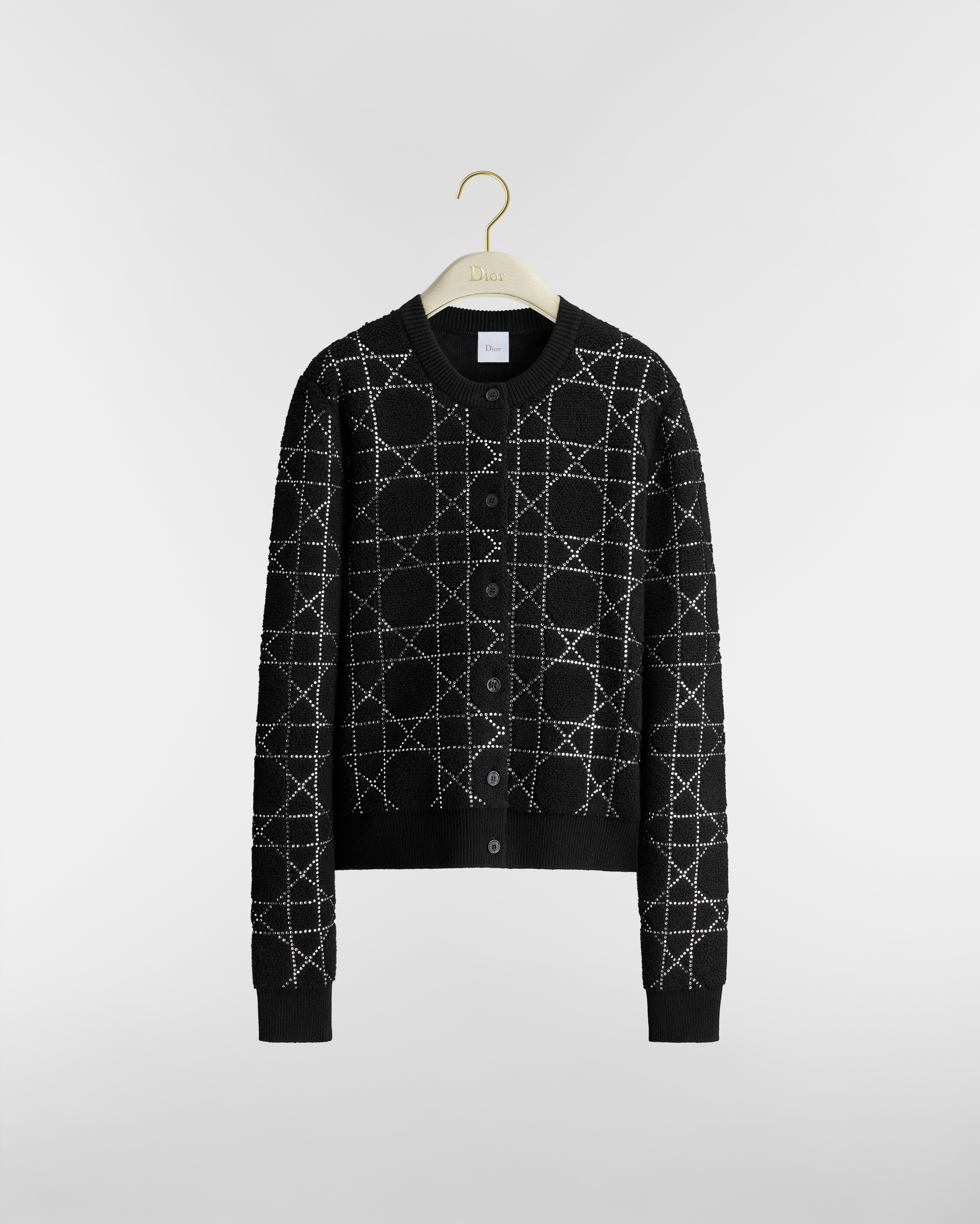 Cardigan Cannage DiorAlps Jacquard de laine vierge et cachemire mélangés noirs et strass argentés E01