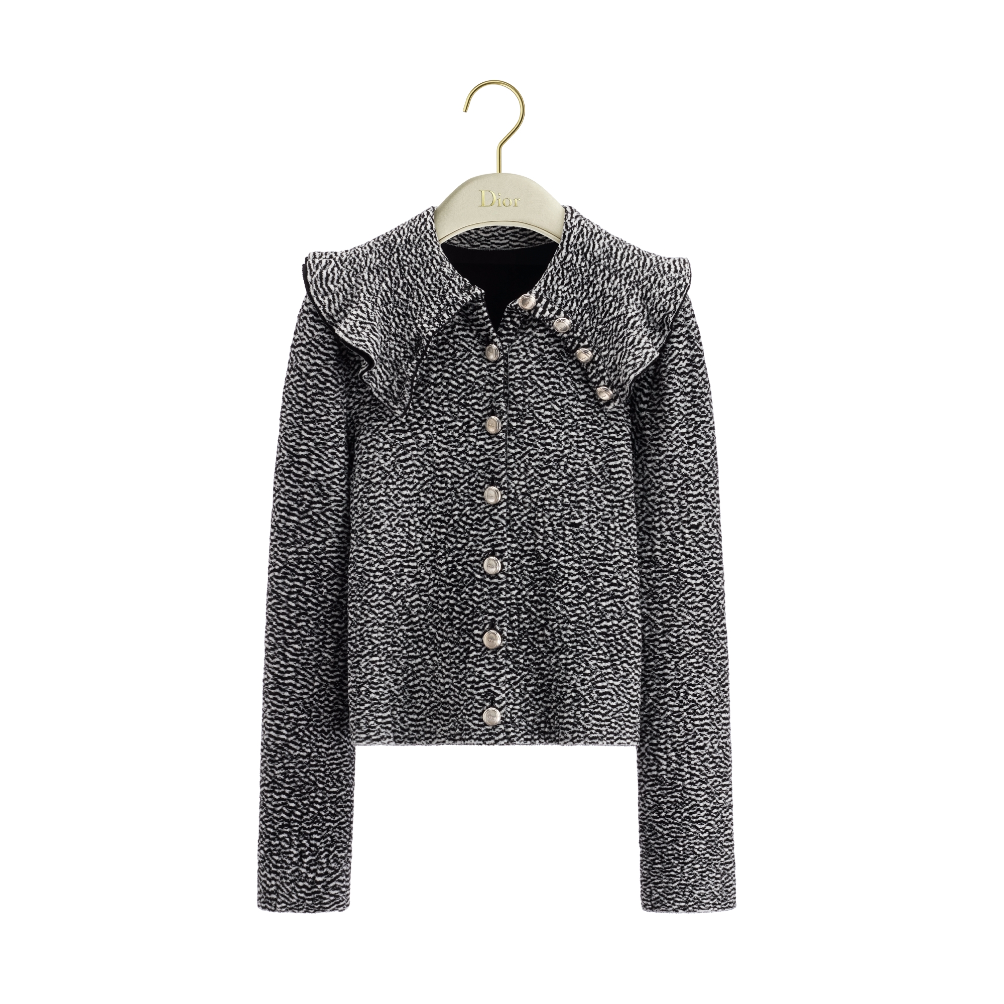 Fitted Cardigan Black and White Astrakhan-Effect Technical Knit | DIOR