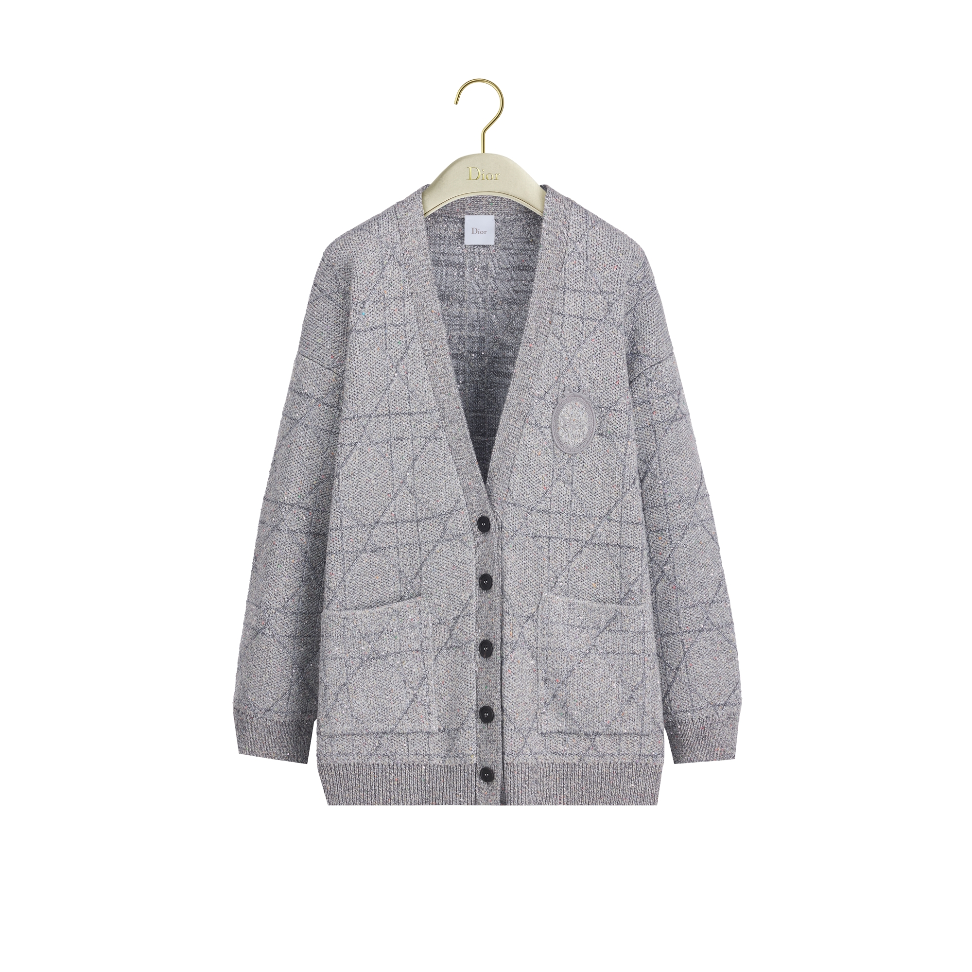 Oversized Cannage Cardigan Gray Virgin Wool-Blend Knit E01