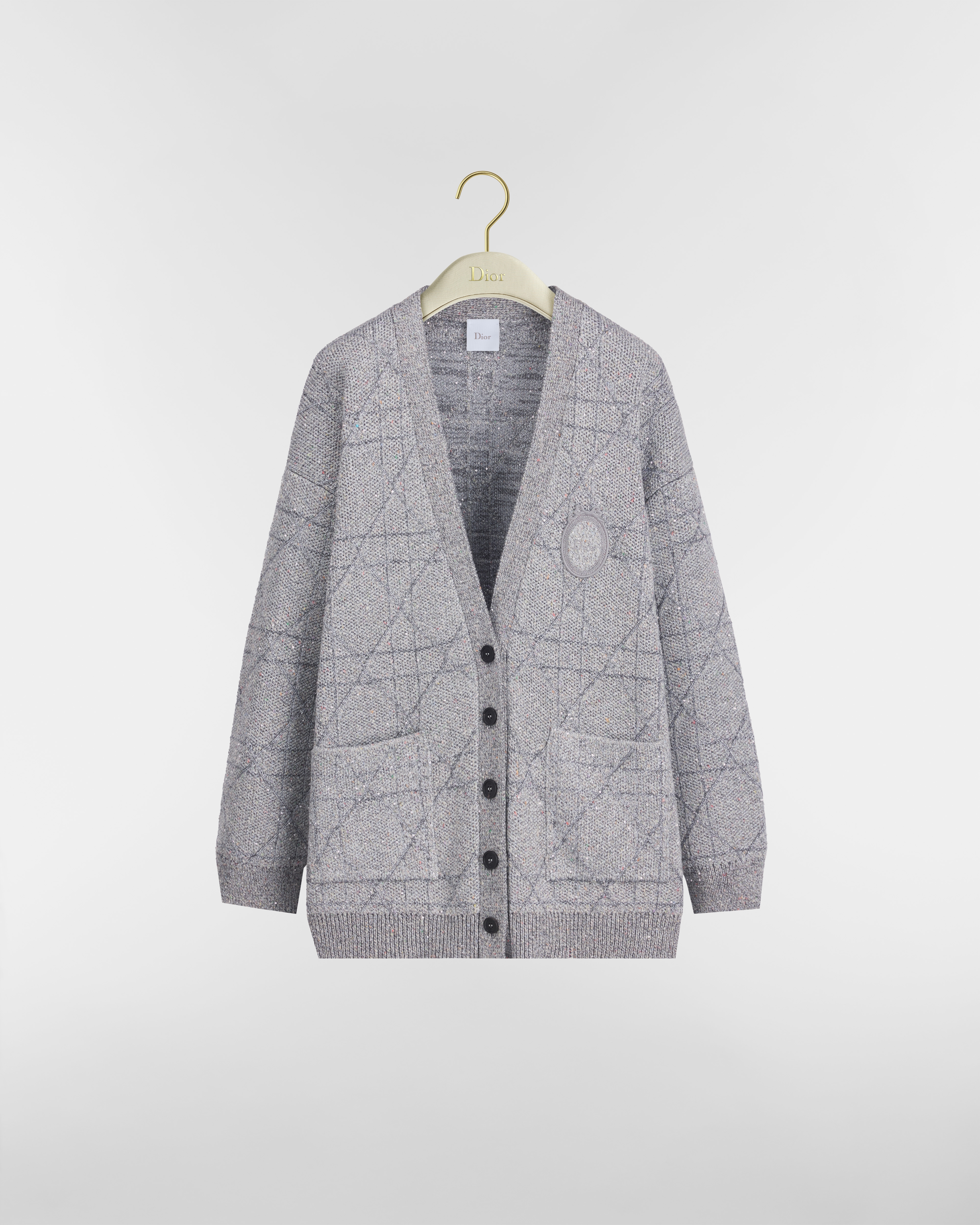 Oversized Cannage Cardigan Strick aus Schurwollmischung in Grau E01