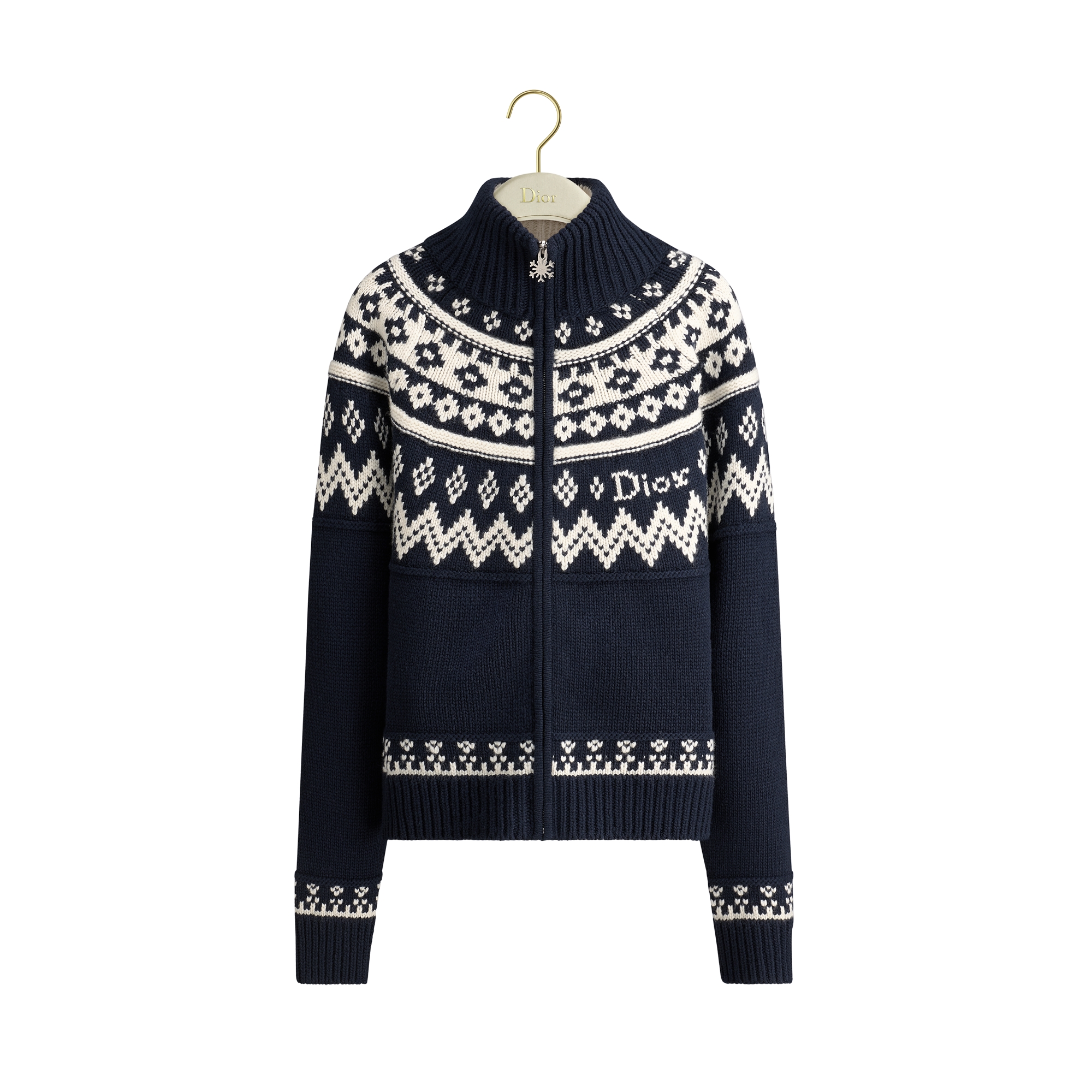 DiorAlps Zipped Cardigan Navy Blue Virgin Wool-Cashmere-Blend