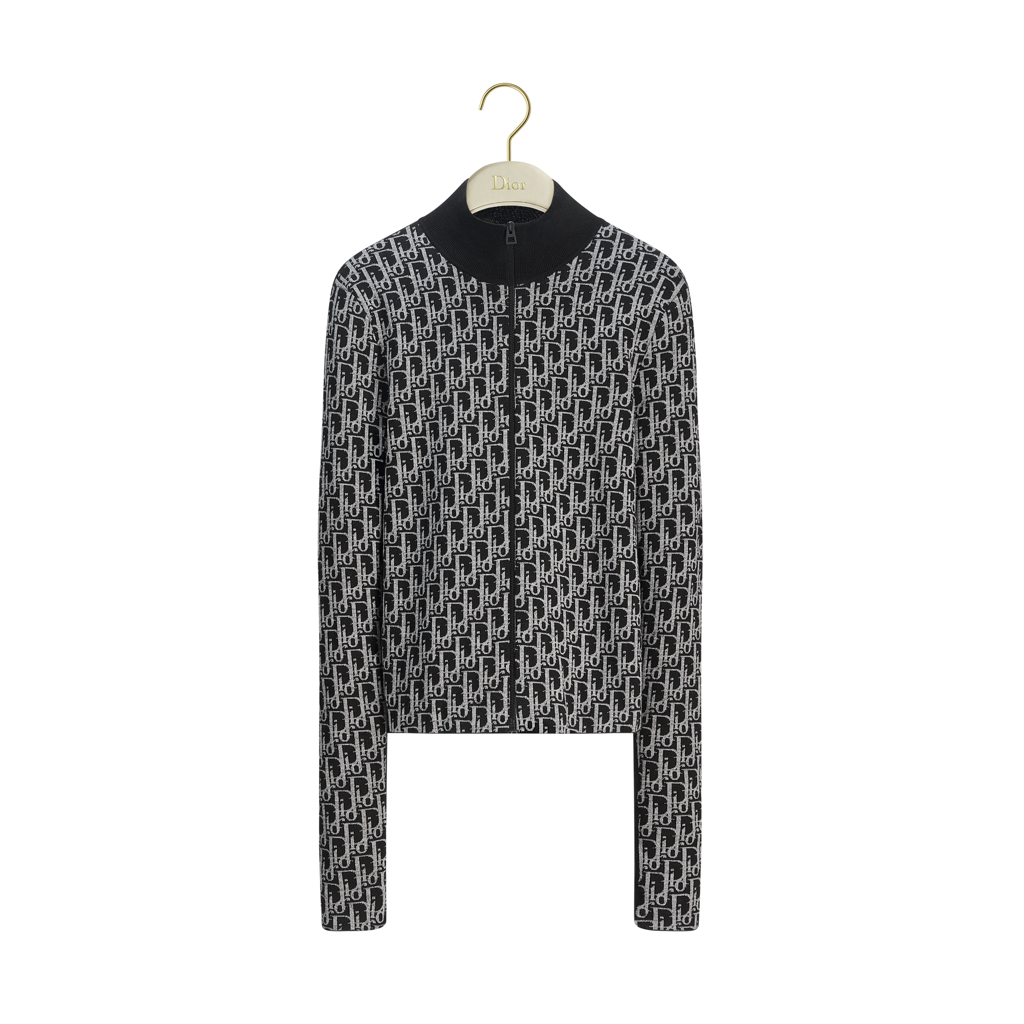 DiorAlps Dior Oblique Zipped Fitted Cardigan Black and White