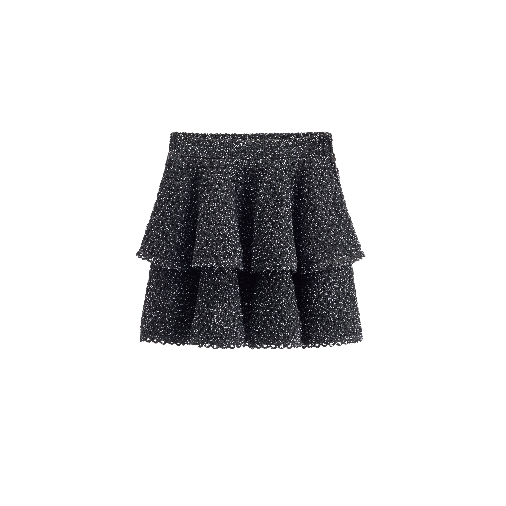 Ruffled Miniskirt Black Tulle with White PolkaDior Motif E01