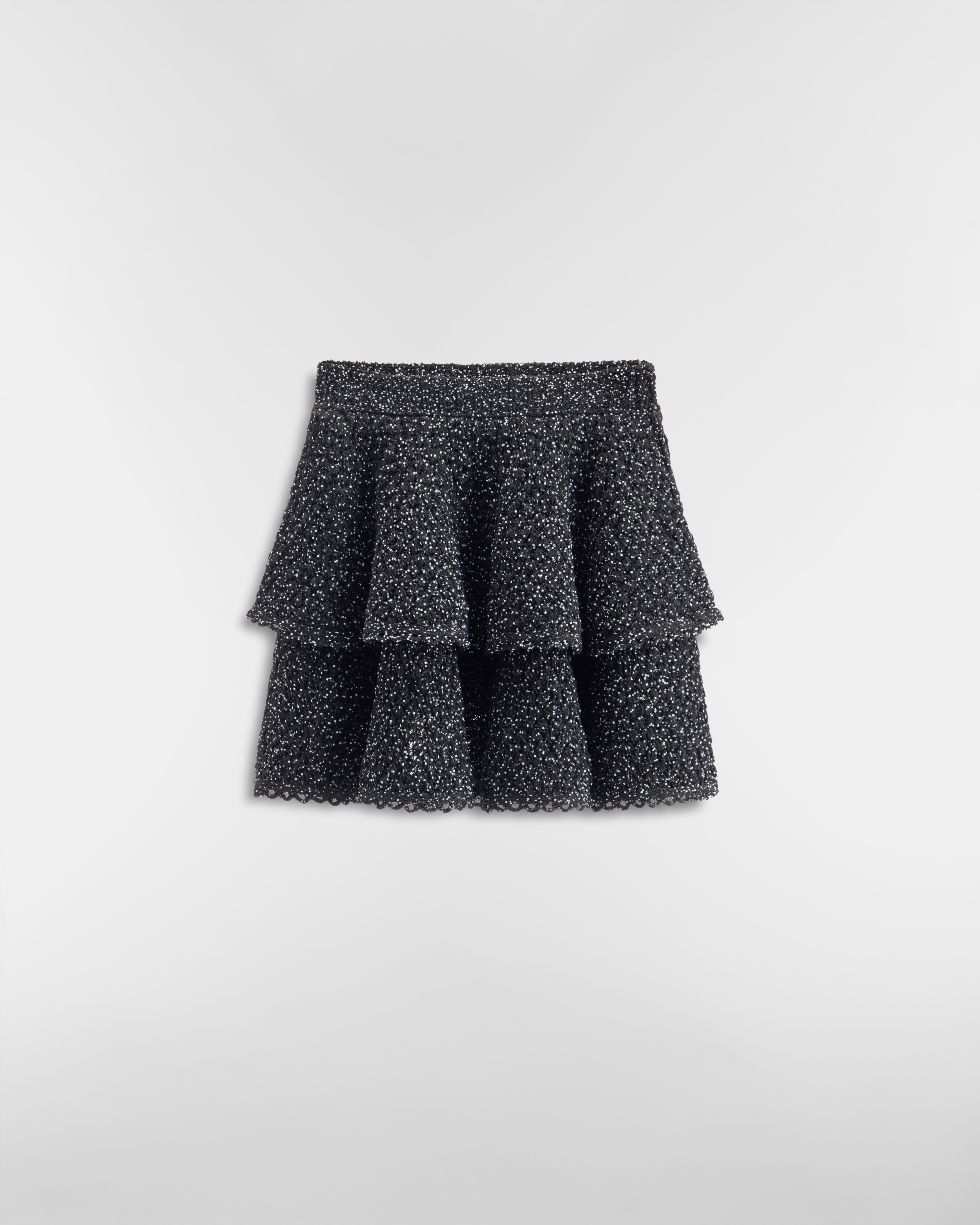 Ruffled Miniskirt Black Tulle with White PolkaDior Motif E01