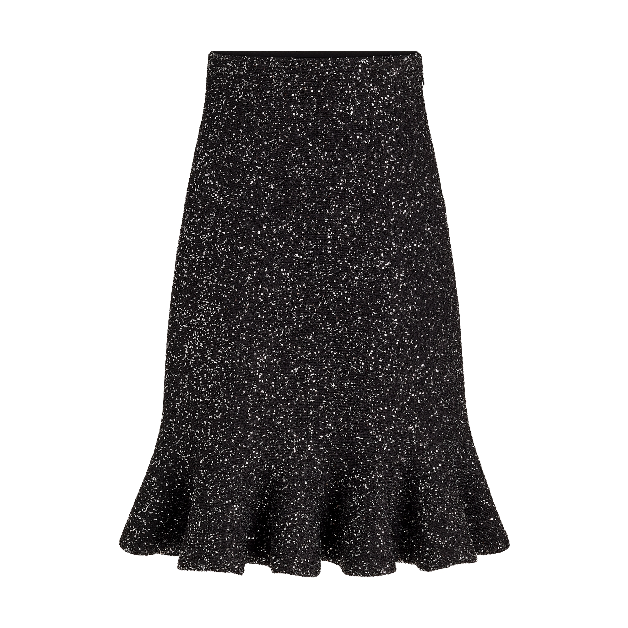 Godet Skirt Black Technical Knit with Silver-Tone Sequins E01