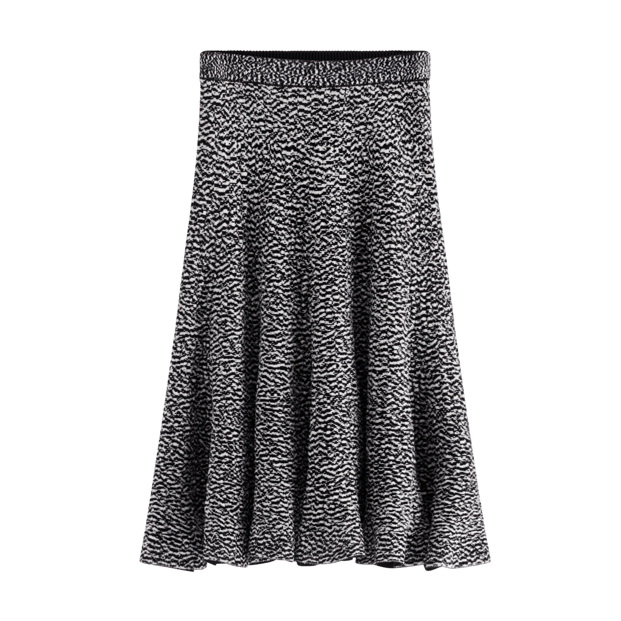 Godet Miniskirt Black and White Astrakhan-Effect Technical Knit E01