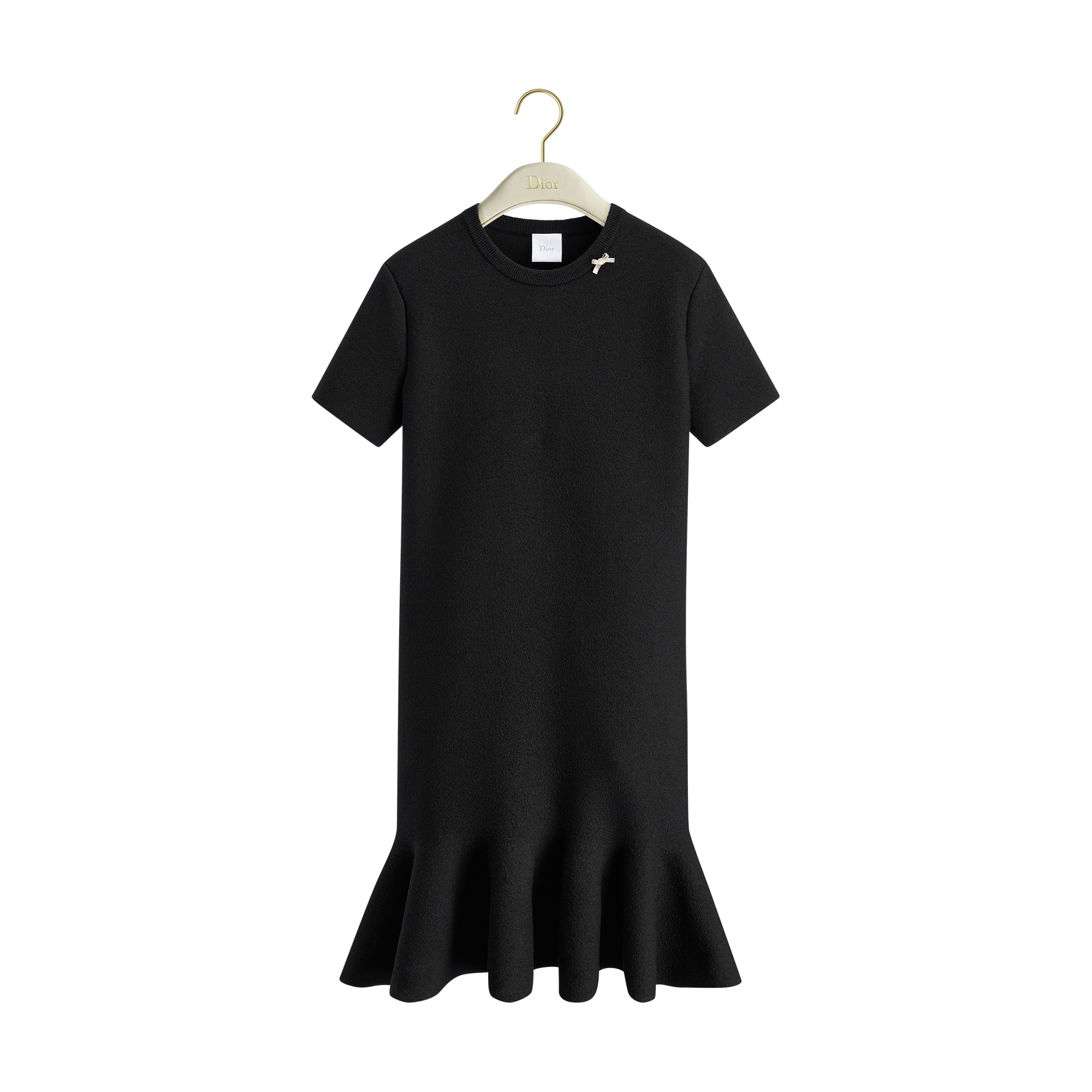 Godet Dress Black Virgin Wool-Blend Bouclé Knit E01