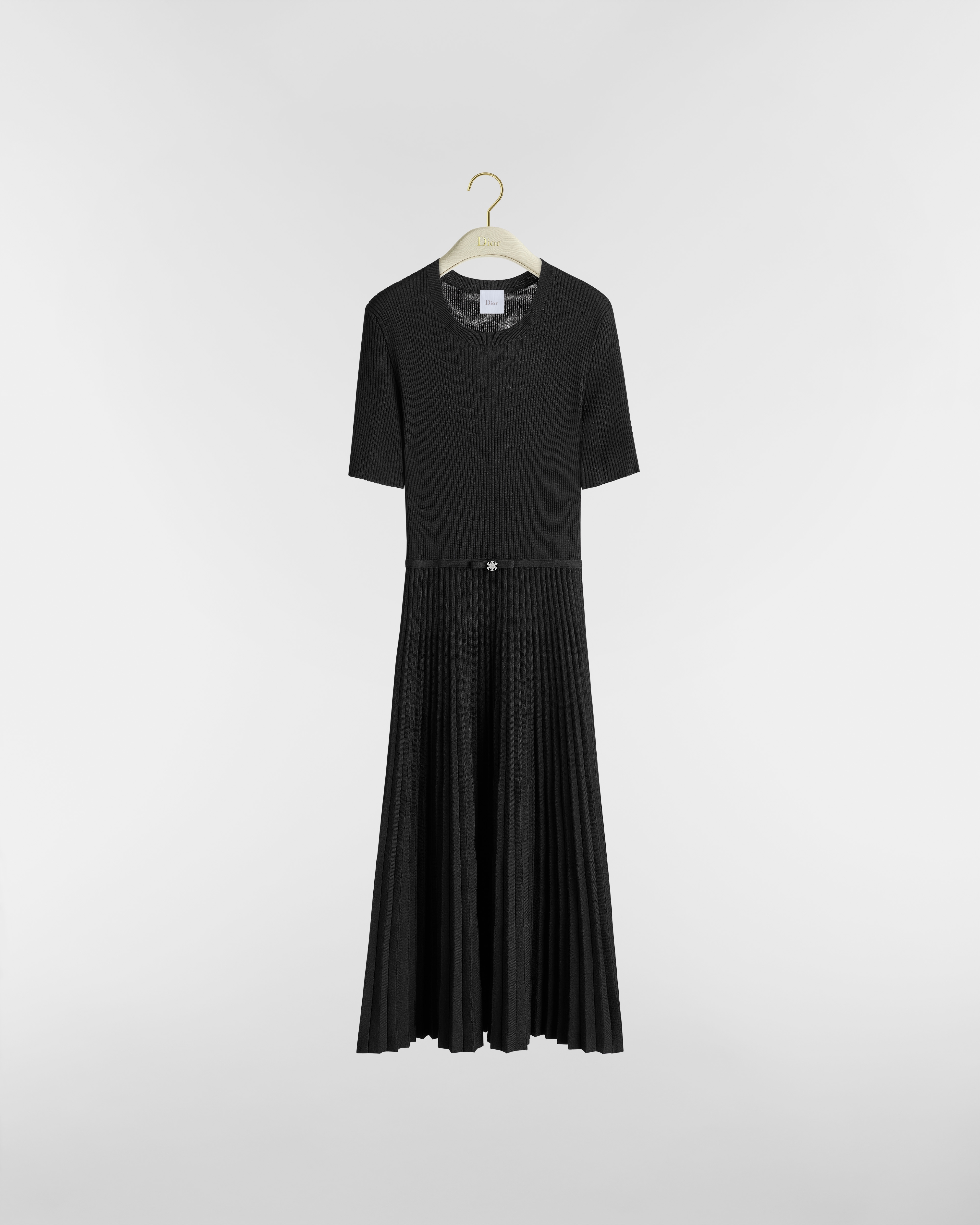 Robe mi-longue plissée DiorAlps Maille de laine vierge noire E01