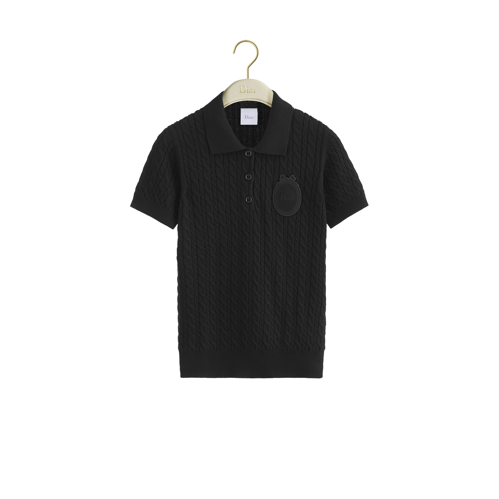  Black Cable-Knit Cotton and Wool