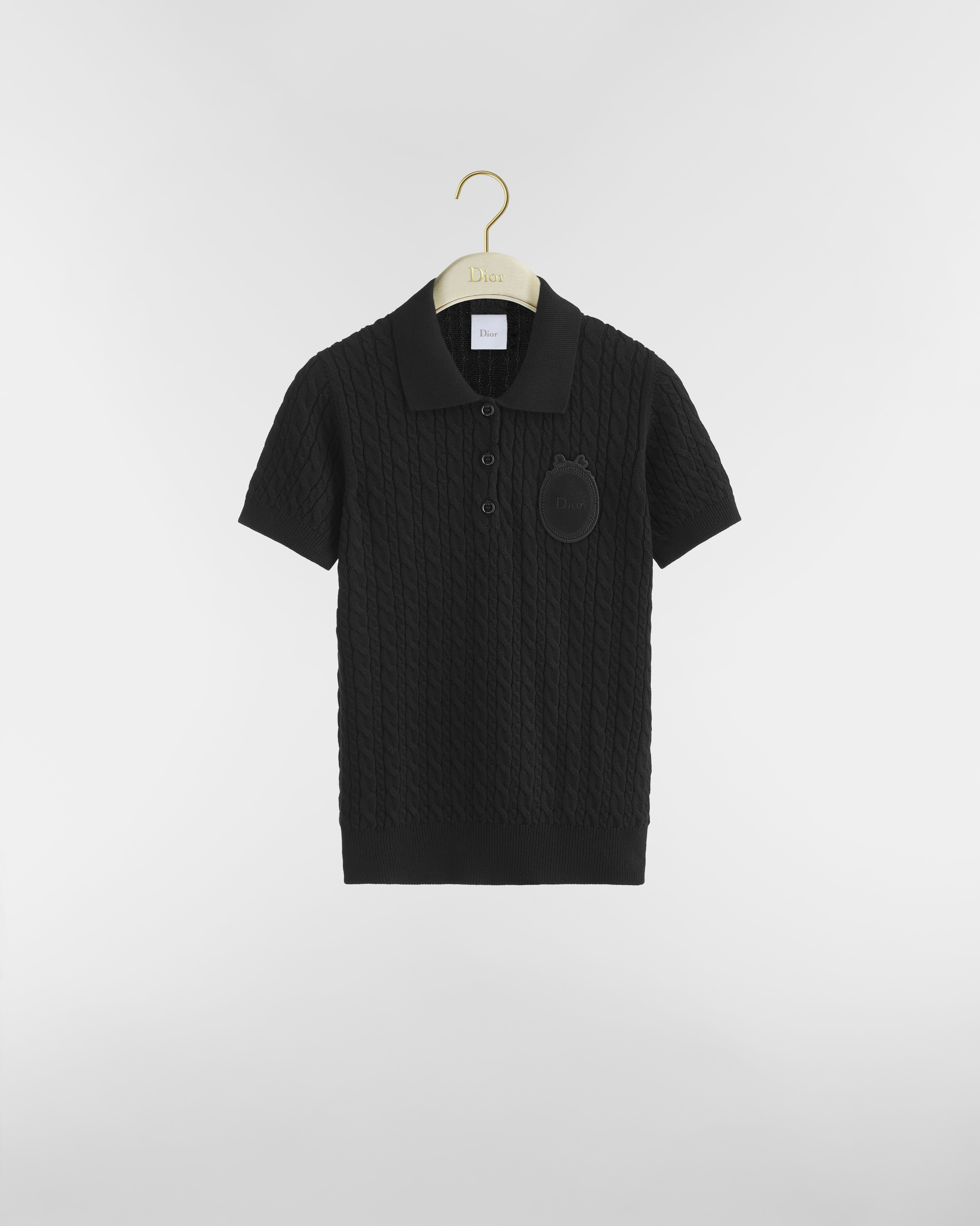 Dior Médaillon Embroidered Short-Sleeved Sweater Black Cable-Knit Cotton and Wool E01