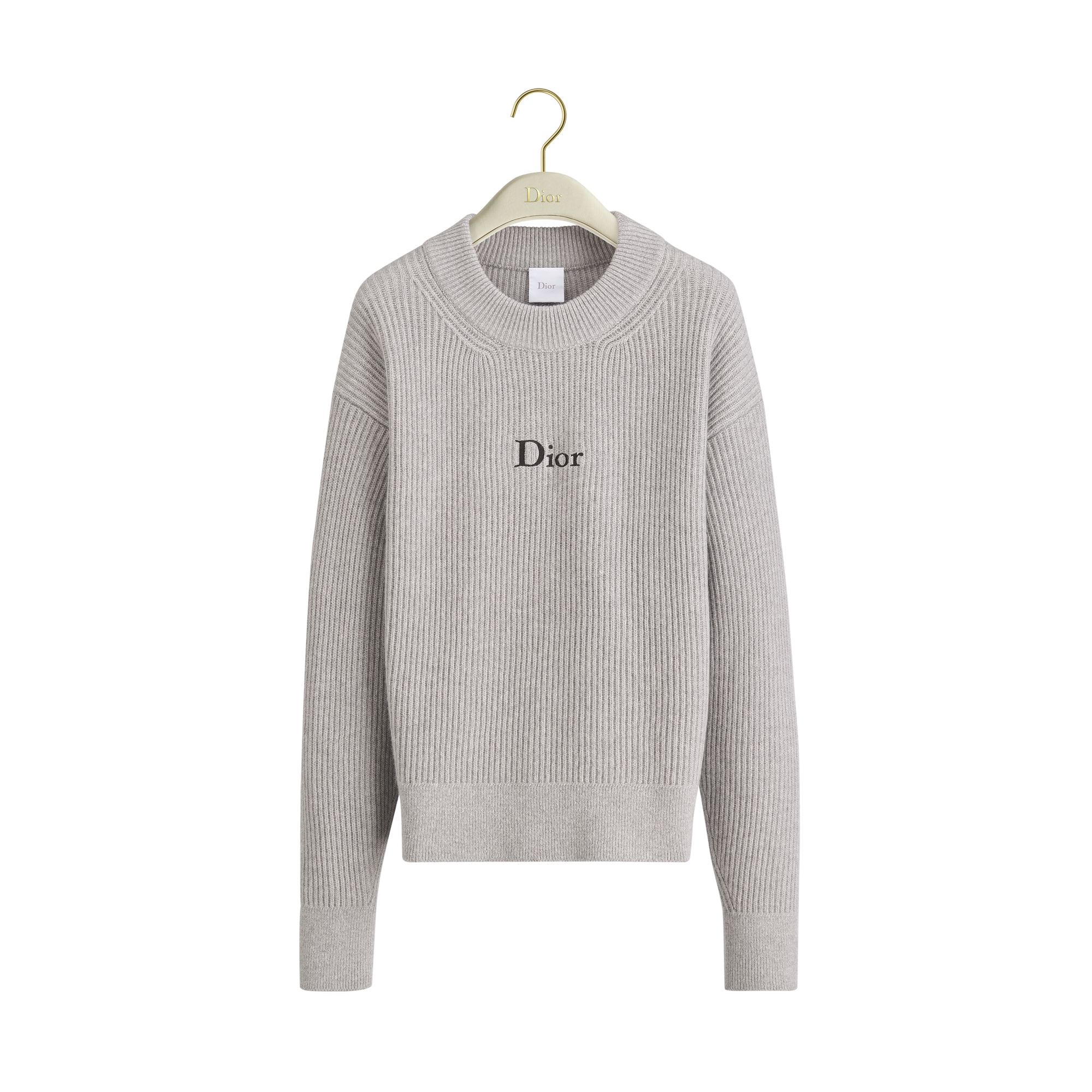 Oversized Sweater Gray Wool and Cashmere Ribbed Knit | DIOR