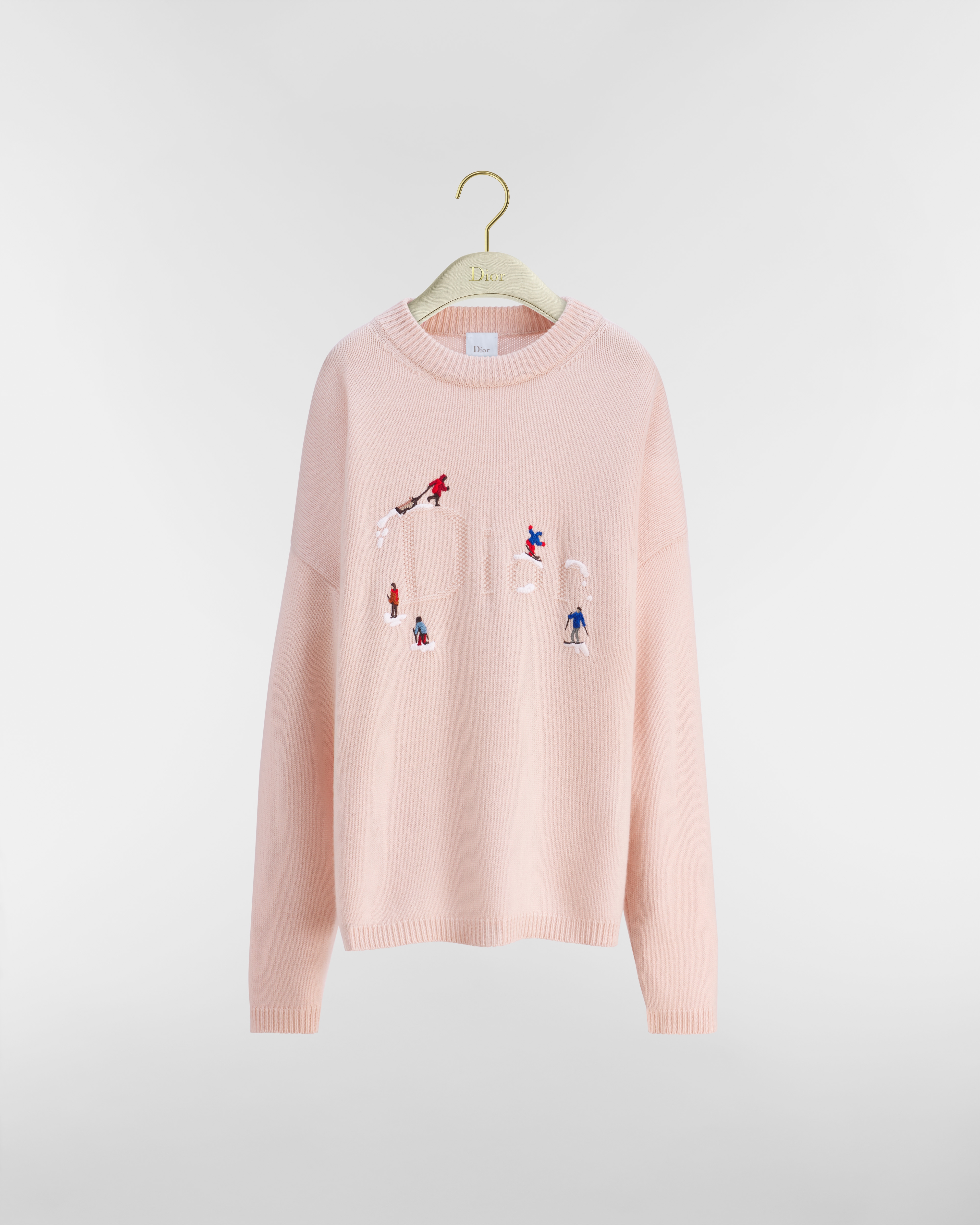 DiorAlps Embroidered Oversized Sweater Pink Wool and Cashmere Knit with Multicolor Dior d'Hiver Motif E01