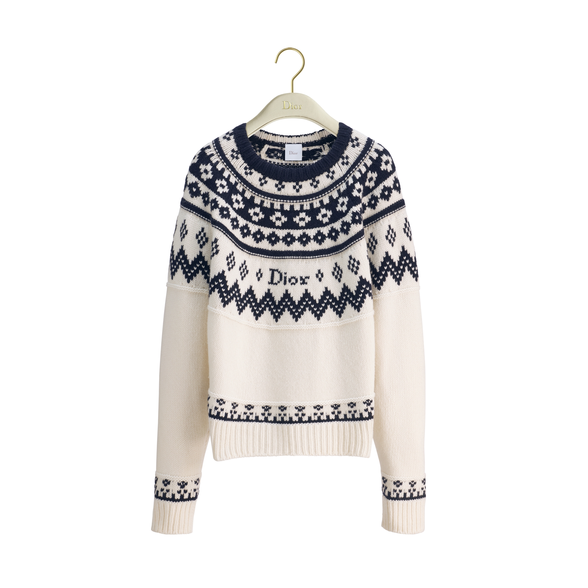 DiorAlps Sweater Ecru Wool and Cashmere Knit with Navy Blue Fair